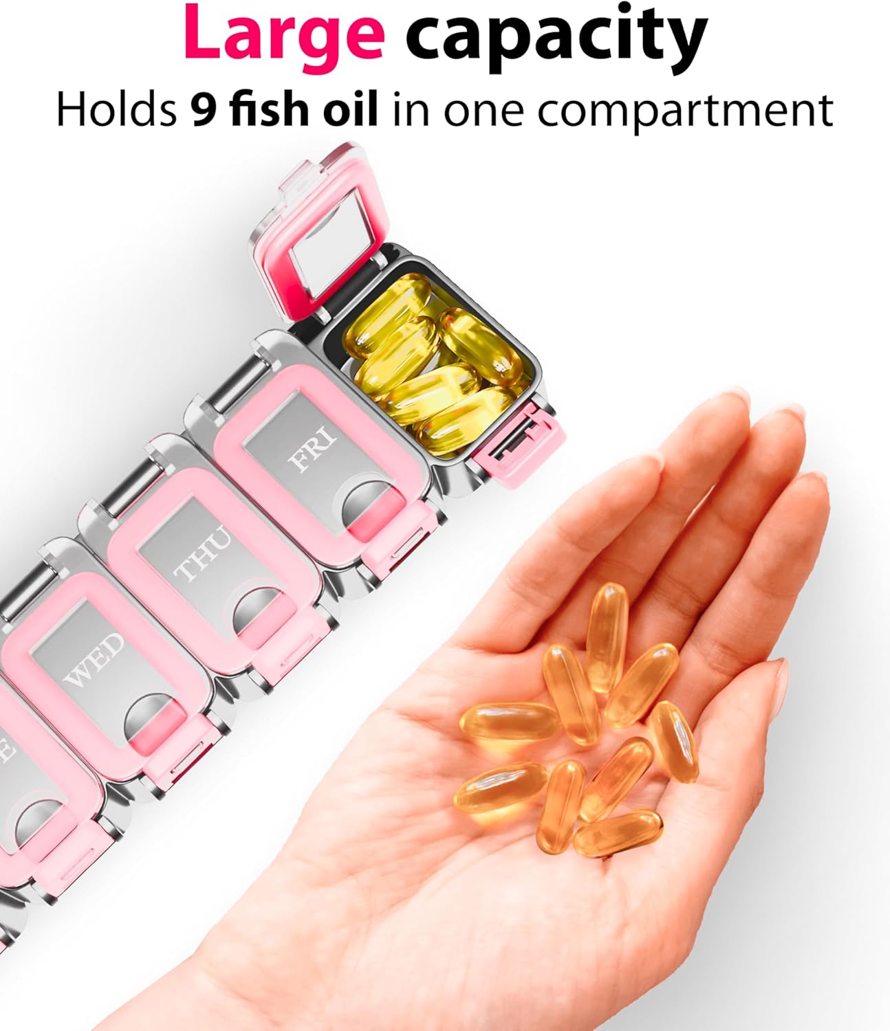 Weekly Pill Organizer 1 time a Day – Pill Box 7 Day with Enhanced Waterproof Seal, Large compartments Hold Big Vitamins & Supplements, Upgraded Locking lids, for Home & Travel use, Durable Hard case - Image 5