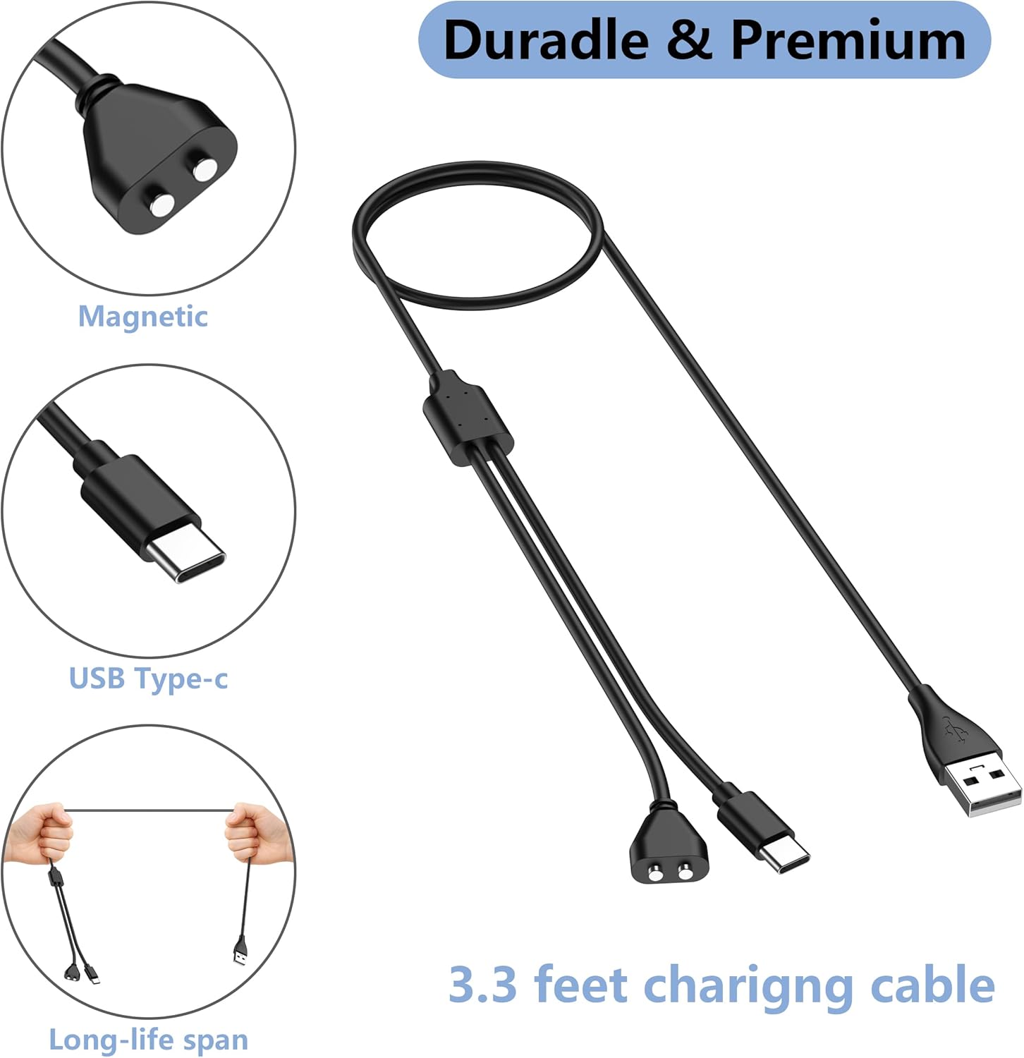 Vanjua Charger for Delupet/Yawpet/Jugbow Dog Training Collar and Remote, 2-in-1 USB C and Magnetic Bark Collar Charging Cable (Black) - Image 4