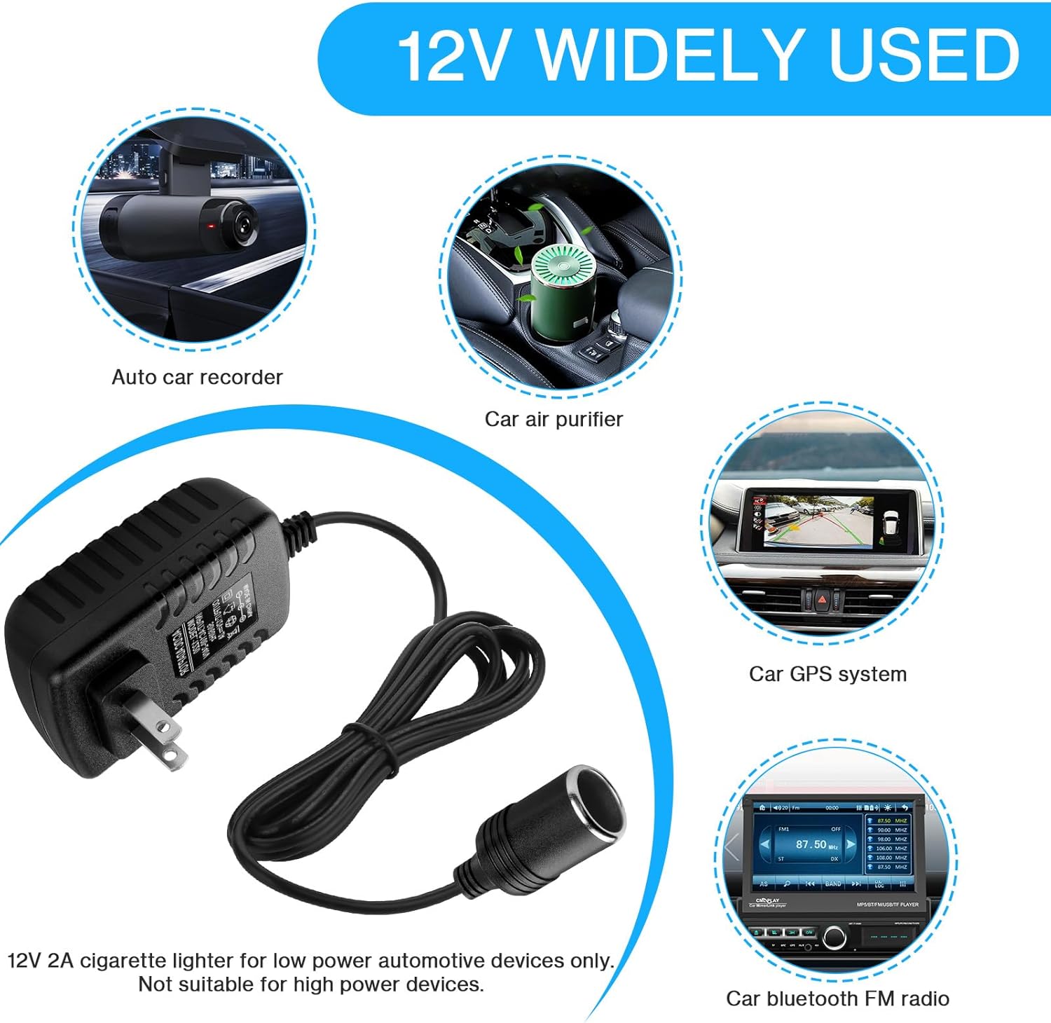 Herfair AC to DC Converter 2A 24W Car Cigarette Lighter Socket Adapter Power Cable 110-240V to 12V AC/DC for Automobile Home Use Car to Wall Plug( Only for Device Under 24W) (Pack of 1) - Image 4