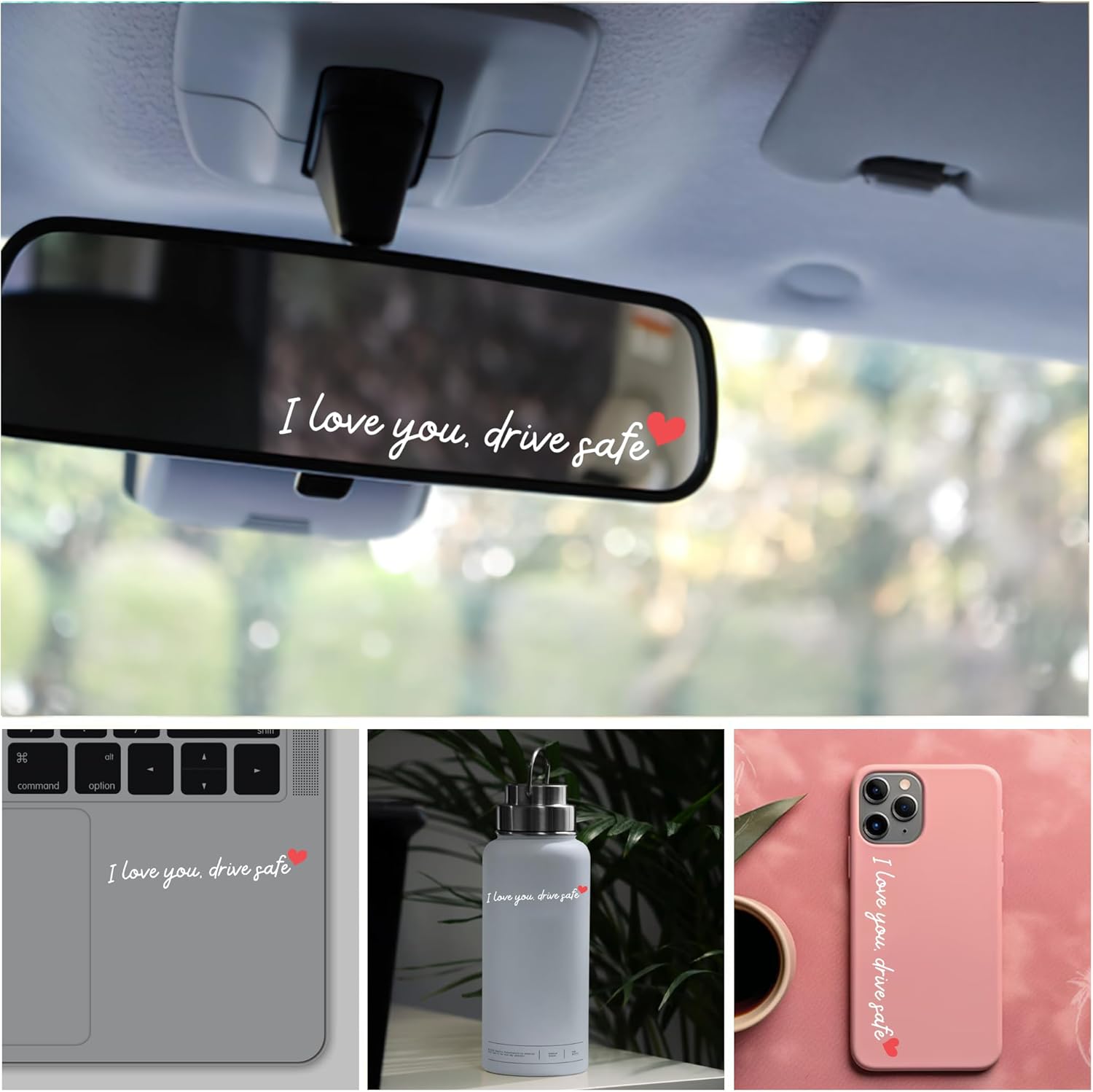 Miarita 3X I Love You Drive Safe Mirror Sticker, Cute Car Stickers for Womens, Car Decals for Women, Rear View Mirror Sticker, Valentines Day Gifts Her, Him (I Love You Drive Safe White) - Image 2