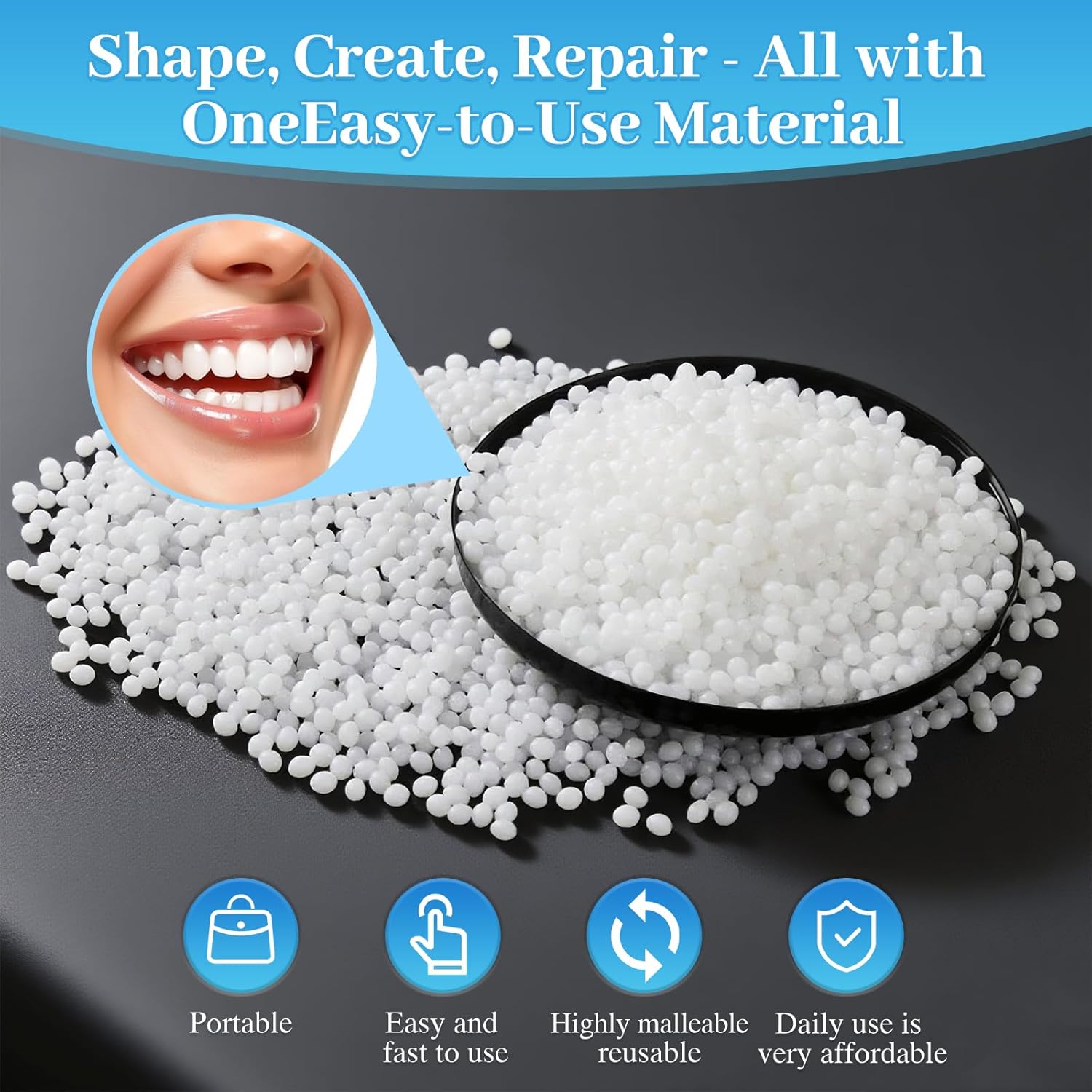 10.9oz Tooth Repair Beads - Teeth Replacement Kit for Temporary Restoration of Missing and Broken Teeth, DIY Heat Fit Beads for Denture Repair and Oral Care - Image 3
