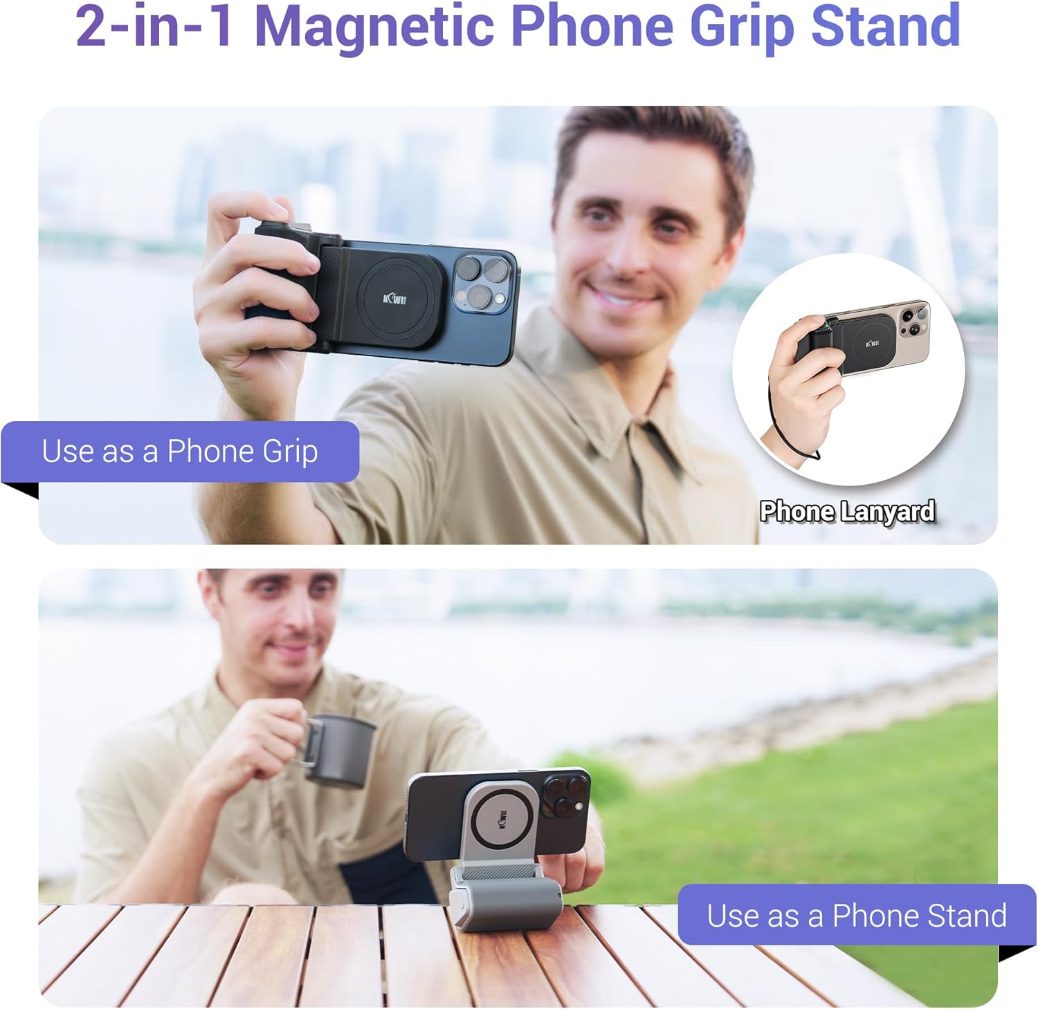 KIWIFOTOS for iPhone Magsafe Camera Grip Magnetic Phone Handle with Bluetooth Remote for iPhone 17 16 Pro Max Samsung Smartphone Vlog Video Shooting(Tripod NOT Included) - Image 3