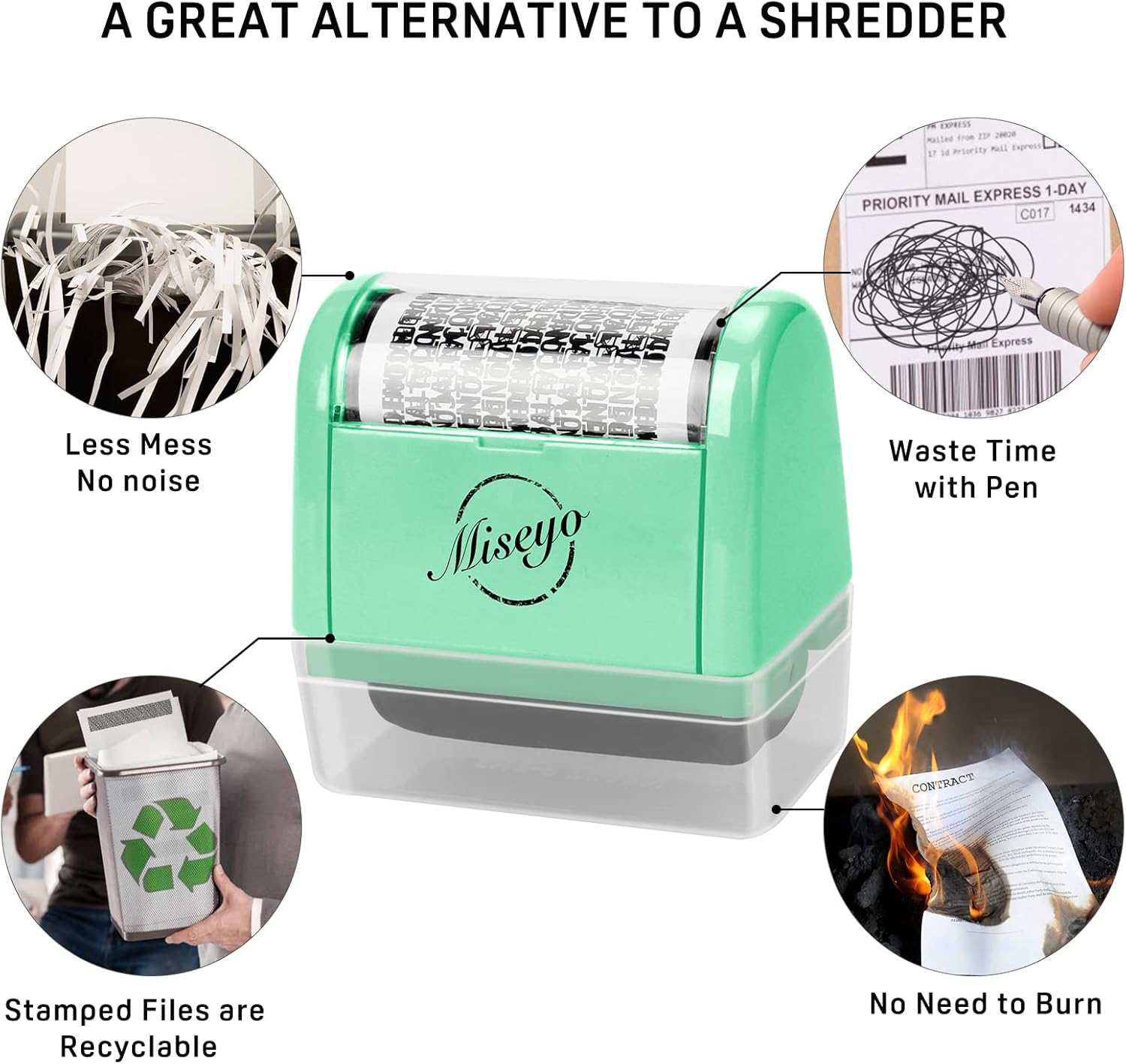 Miseyo Wide Identity Theft Protection Roller Stamp Set - Mint Green (3 Refill Ink Included) - Image 5
