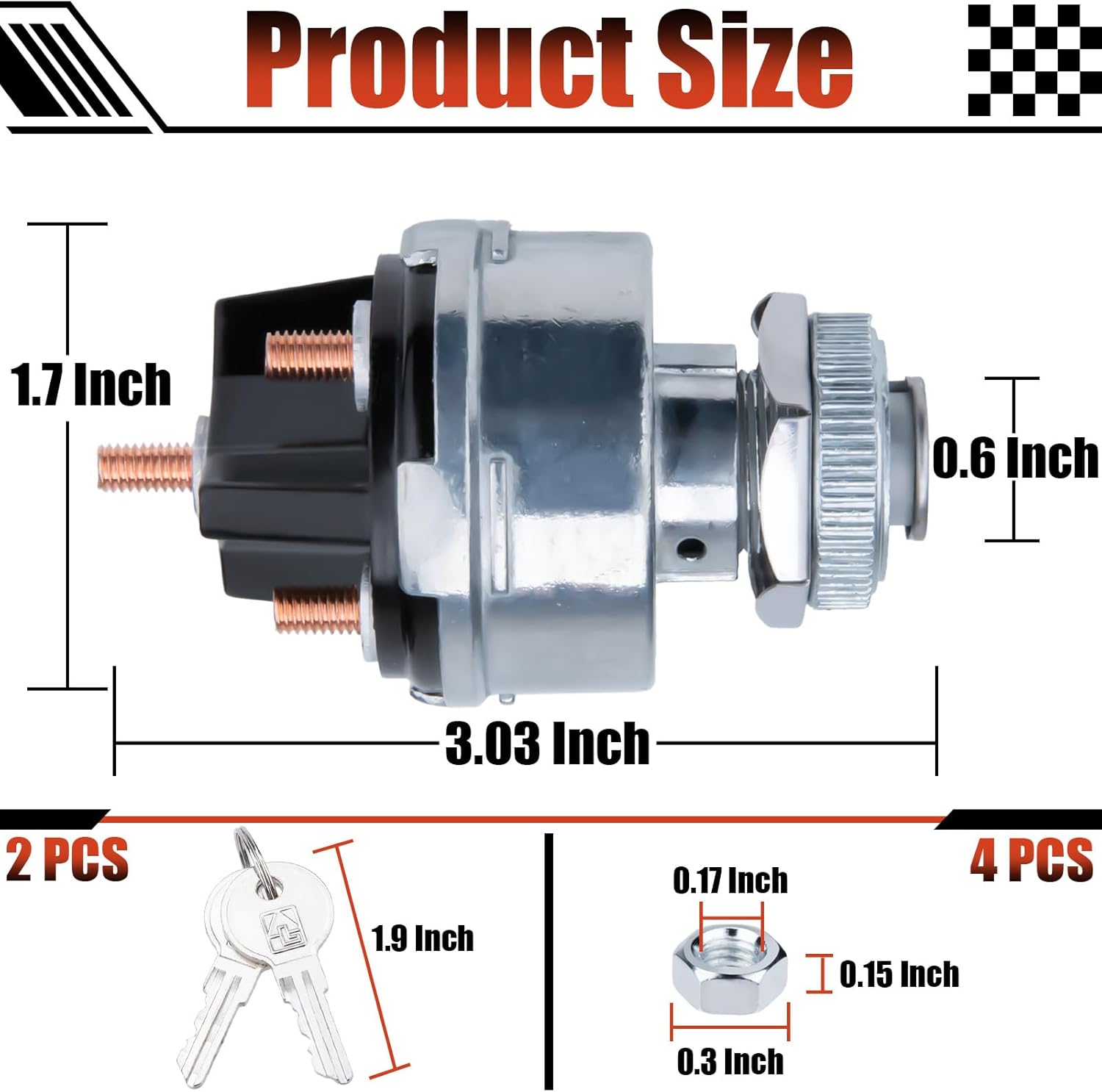 Ignition Switch with Key, Universal Ignition Key Switch, 12V 4 Position Starter Key Ignition Switch, Fits Most Car, Truck, Tractor, Trailer, Forklift, and More, Acc/Off/IGN/Start 4 Terminal - Image 2