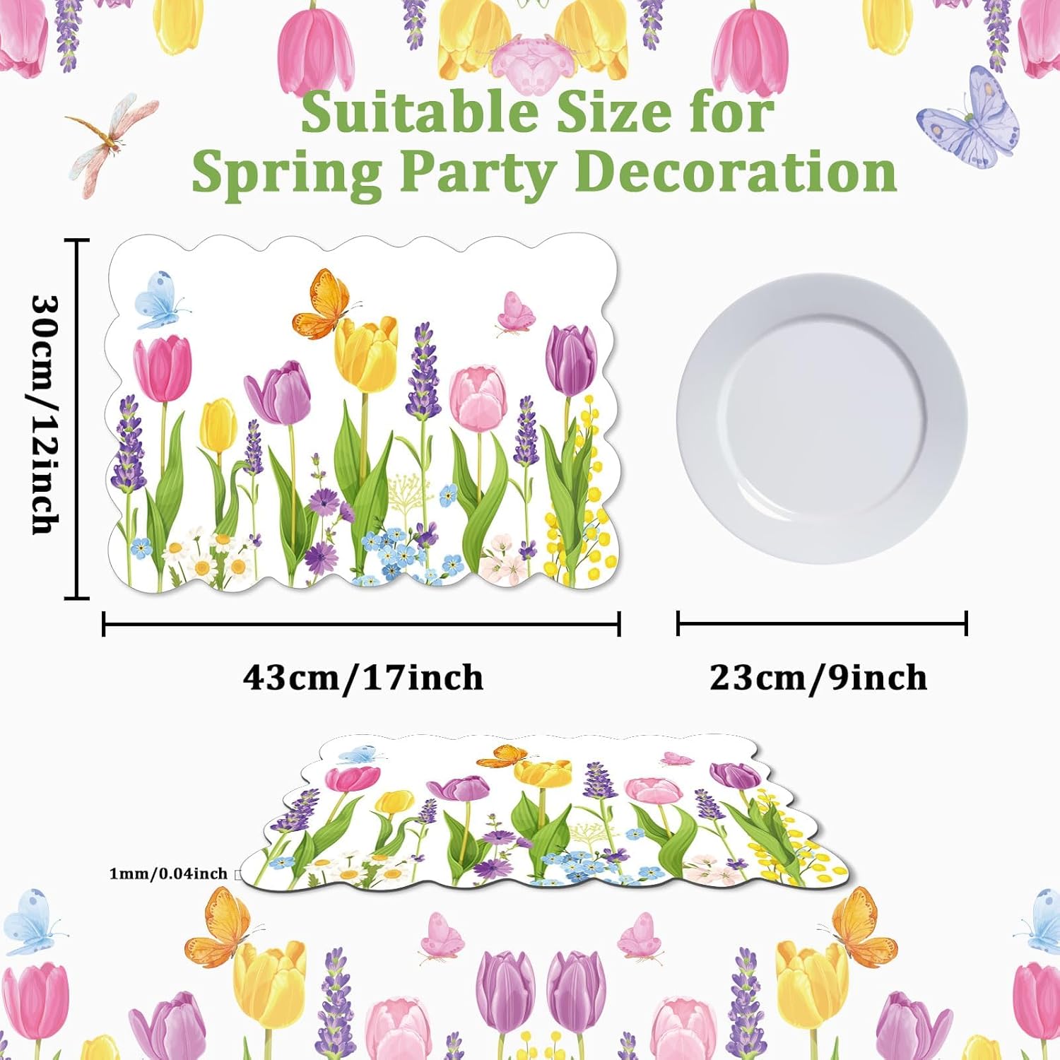 Summer Tulip Placemats Set of 6 Summer Plastic Place Mats Lavender Table Mats Lavender Tulip Holiday Kitchen Placemats for Indoor Outdoor Spring Party Dining Table Decoration - Image 2