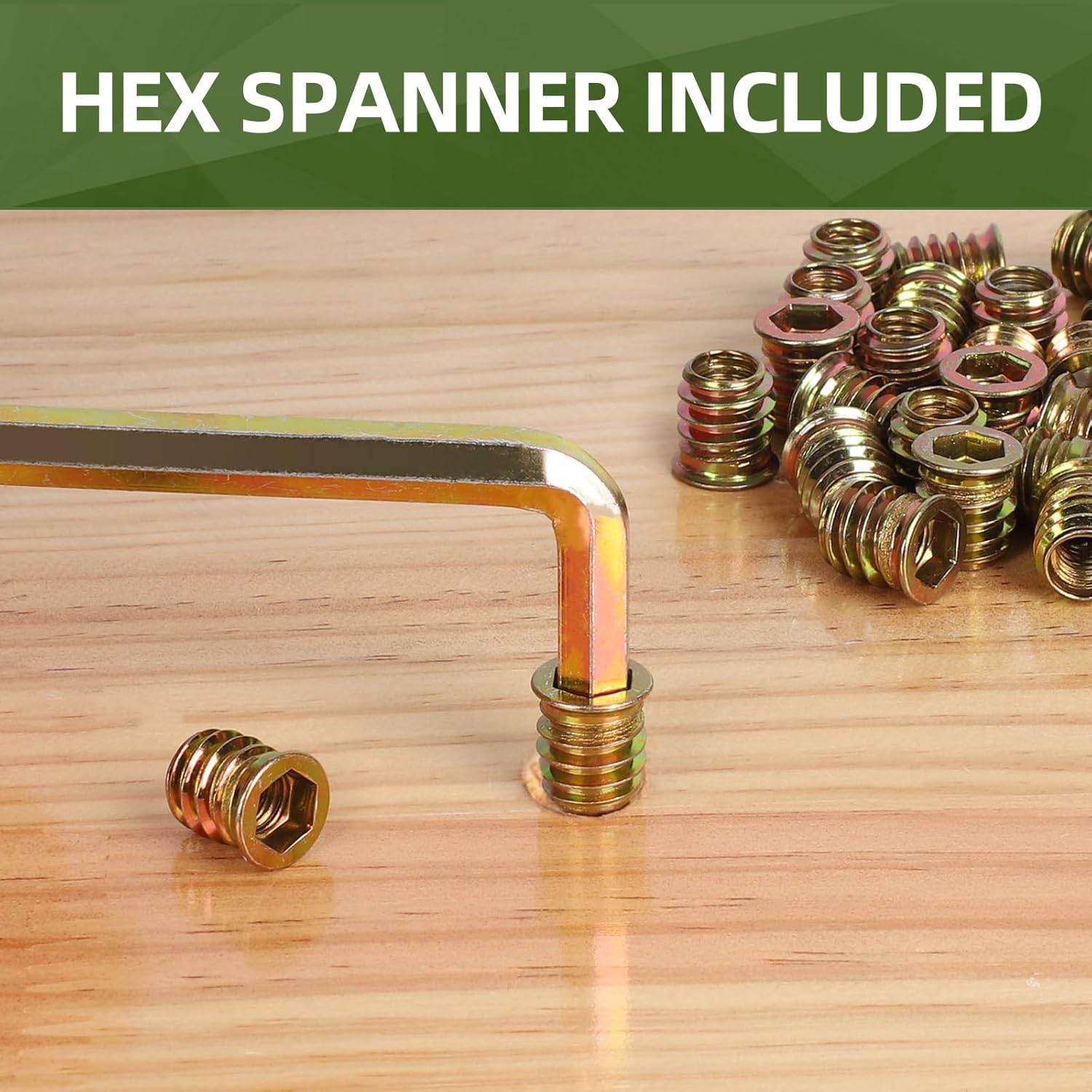 30 PCS M8-1.25 x 25mm Threaded Inserts for Wood Professional Threaded Insert Nuts for Furniture & Wooden Products, Hex Spanner Included - Image 3