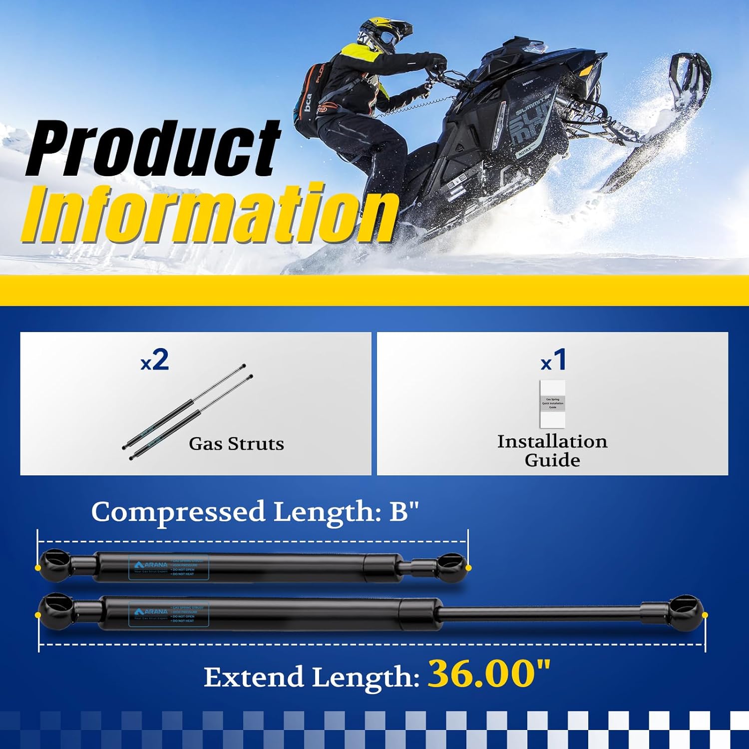 ARANA ST360M110010 36 inch Gas strut 100LB/445N, 36 Gas Struts for Heavy Lid, Springlift Gas Springs 36” for Clamshell Snowmobile Trailer Truck Cover Bed Trap Door Outdoor Kicthen Door, Set of 2 - Image 3