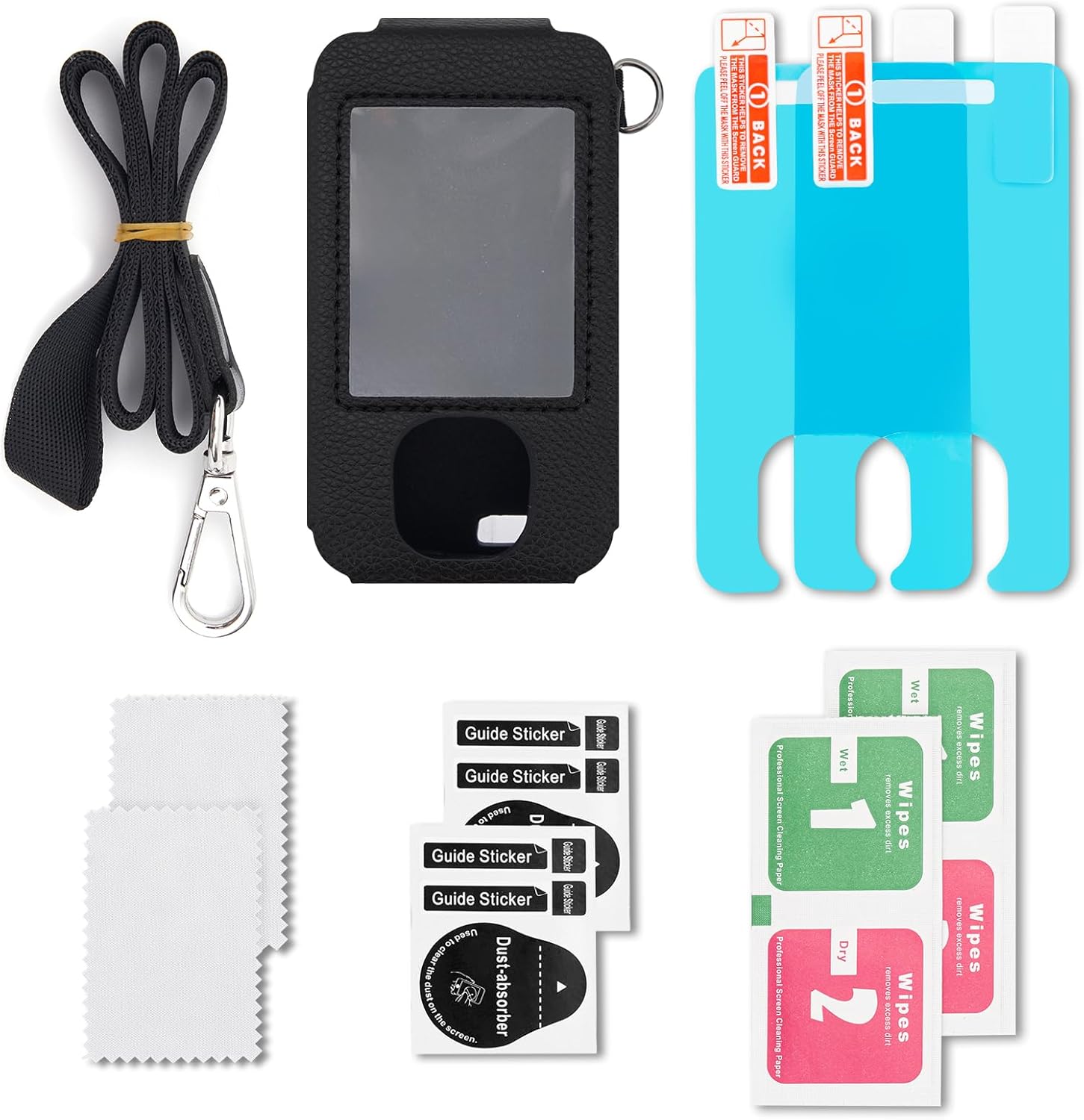 Dexcom G7 Receiver Leather Case with Lanyard and 2PCS Screen Protector (Black) - Image 3