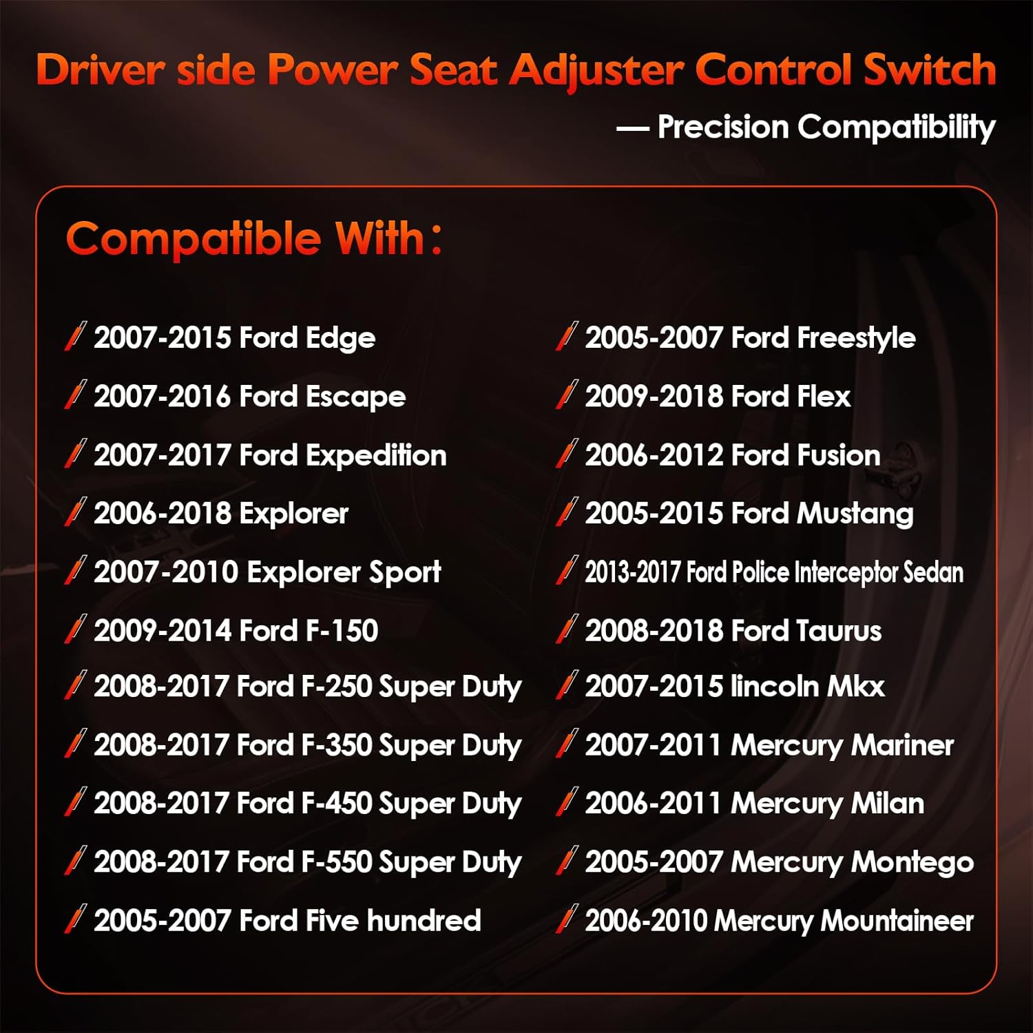 Power Seat Adjustment Switch Front Driver Side for 6 Way Compatible with Ford F150 F250 F350 Explorer Lincoln MKX & More Replace# 9L3Z-14A701-A, PSW5, 9L3Z14A701A - Image 2
