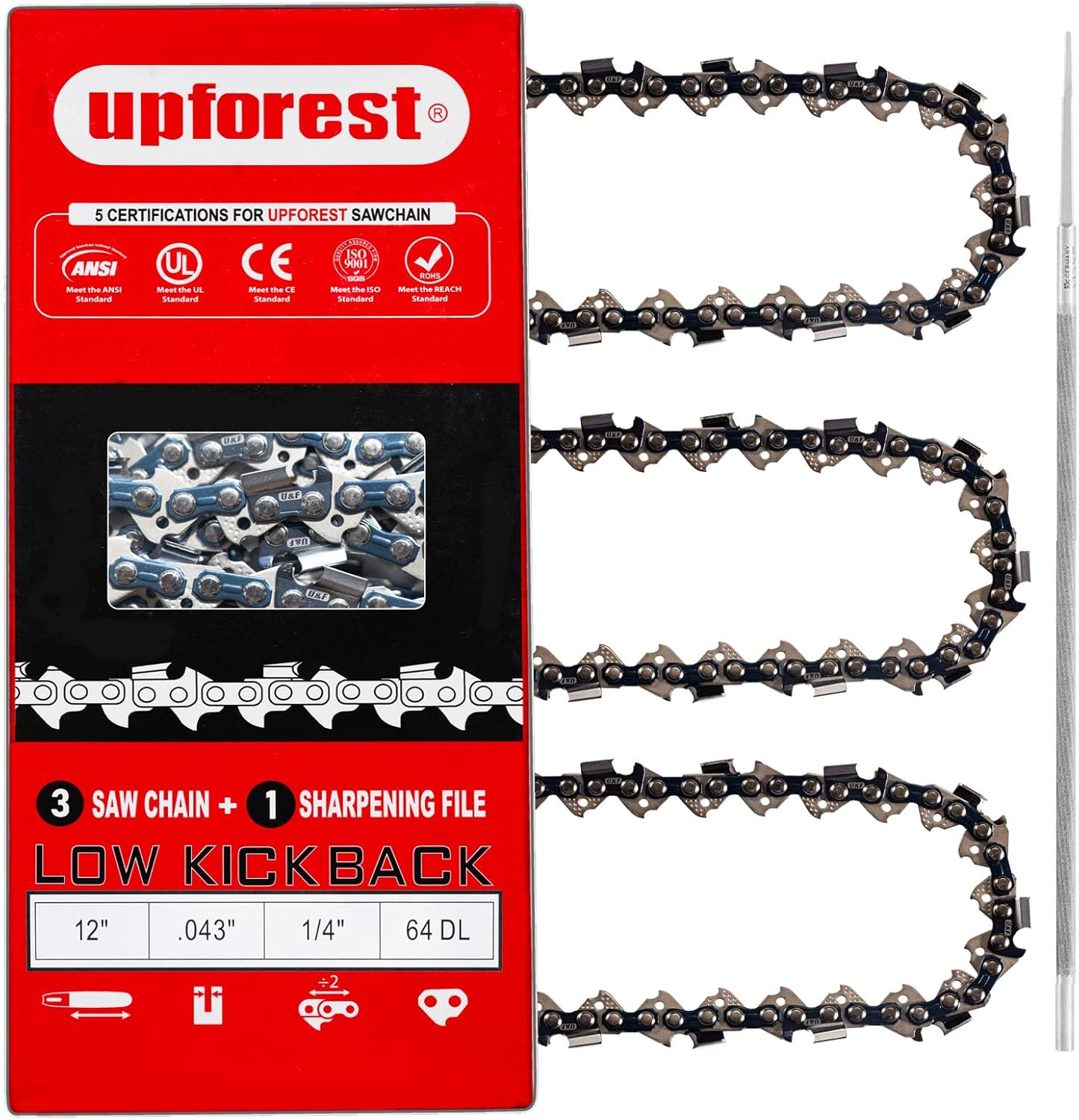 12 Inch Pole Saw Chain for Stihl 1/4" Pitch .043" Gauge 64 Drive Links Chainsaw Chain - 71PMM3 64 for Stihl Pole Saws (3 Chains) - Semi Chisel