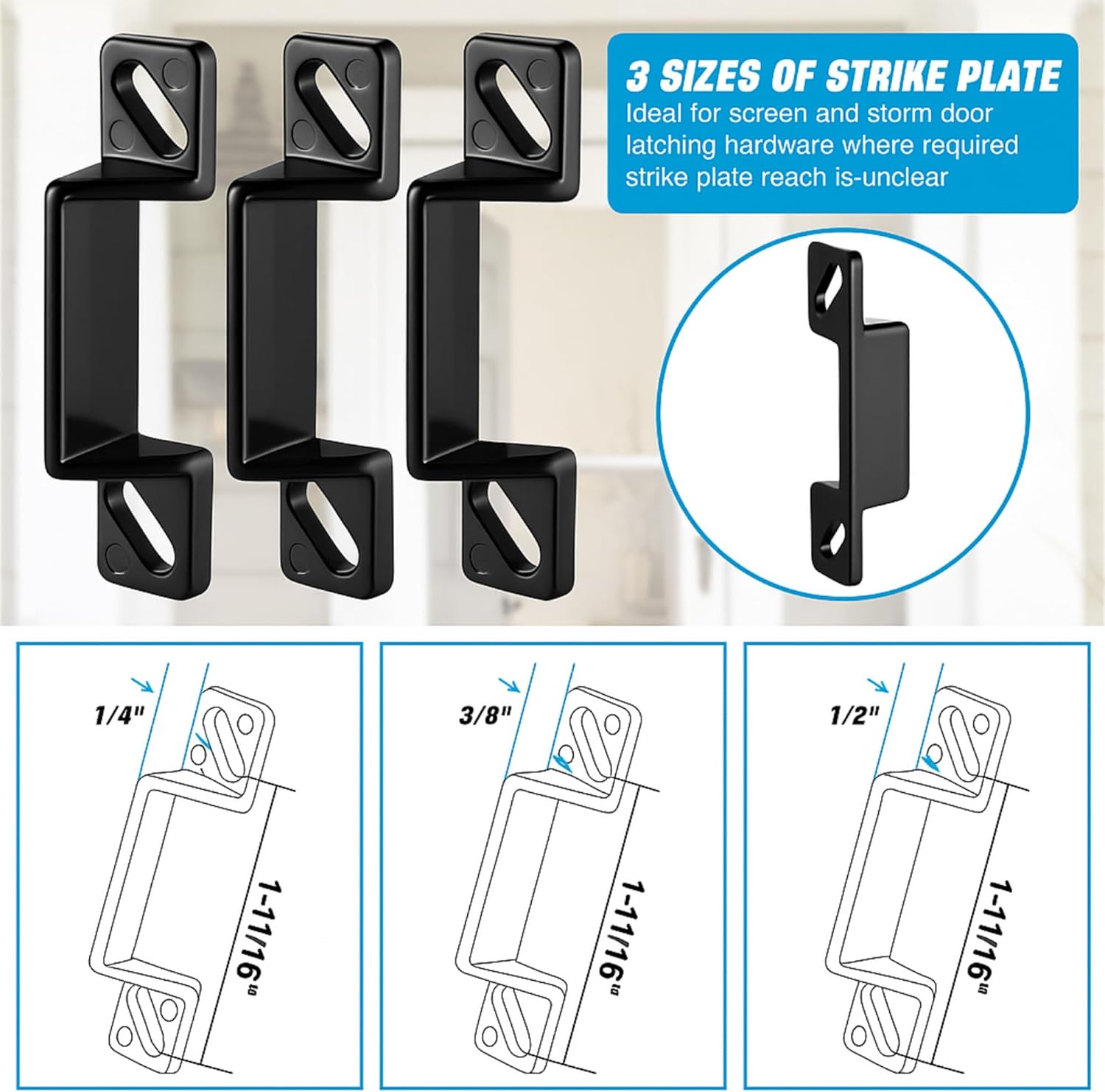 Screen Door Latch Replacement Kit Compatible with Prime-Line K 5148 1-11/16 in. Zinc Diecast Constructed Strike Plate Assortment for Storm and Screen Door Hardware(6,Black) - Image 2