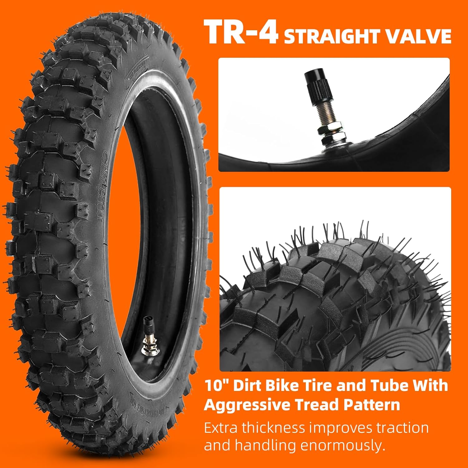 (2 Set) 2.5-10" Off-Road Tire and Inner Tube Set - Dirt Bike Tire with 10-Inch Rim and 2.5/2.75-10 Dirt Bike Inner Tube Heavy Duty Compatible with Honda CRF50/XR50, Suzuki DRZ70/JR50 and Yamaha PW50 - Image 4