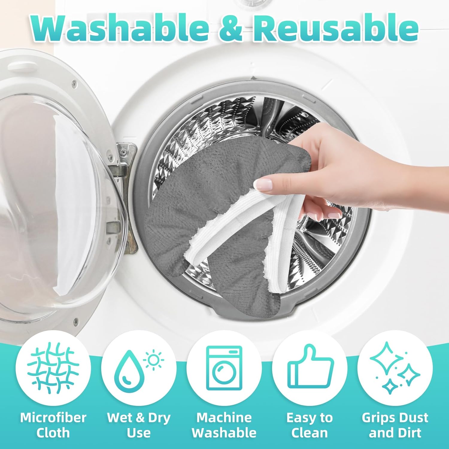 10 Pack Microfiber Cloth for Handheld Steam Shot, Steam Cleaner Accessories, Reusable Washable Steam Mop Pads Compatible with Most of Handheld Steam Shot/Cleaners (Grey) - Image 4
