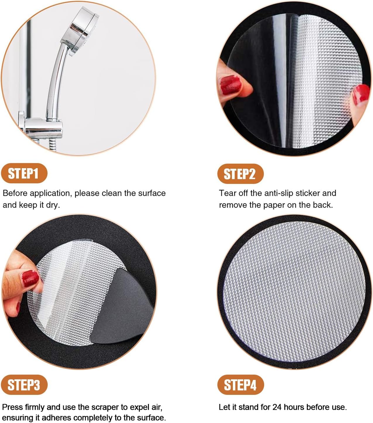 Secopad Original Bathtub Non-Slip Stickers for Tub & Shower Floor, Strong Anti-Slip Shower Stickers with Scraper Ideal for Families with Kids, Adults & Seniors, 12 PCS (Clear) - Image 4