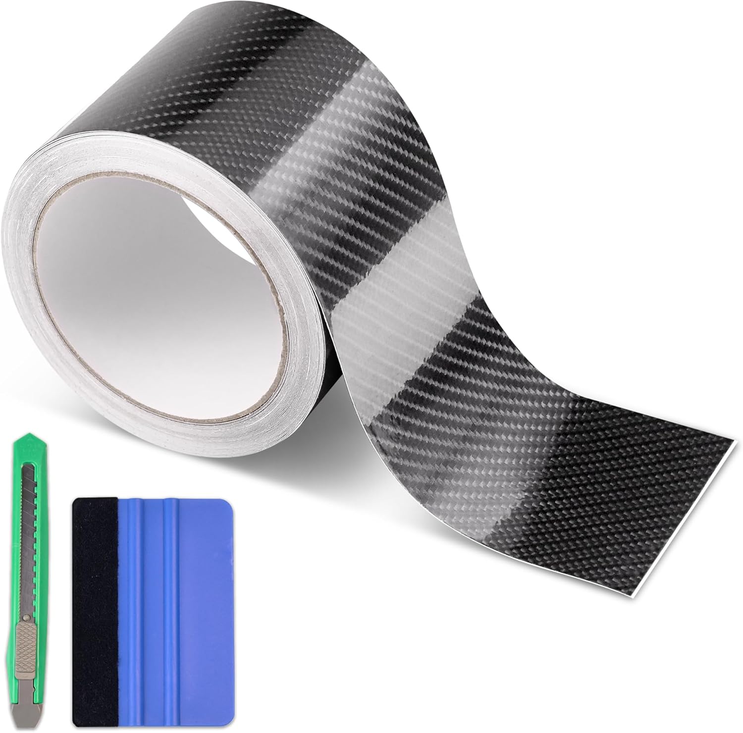 Arespark Gloss Black 6D Carbon Fiber Vinyl Tape for Chrome Delete Door Sill Protector Window Trim Blackout Vinyl Wrap, Automotive Anti-Scratch Detail Protection Film Contain Tool Kit (3in x 30ft)