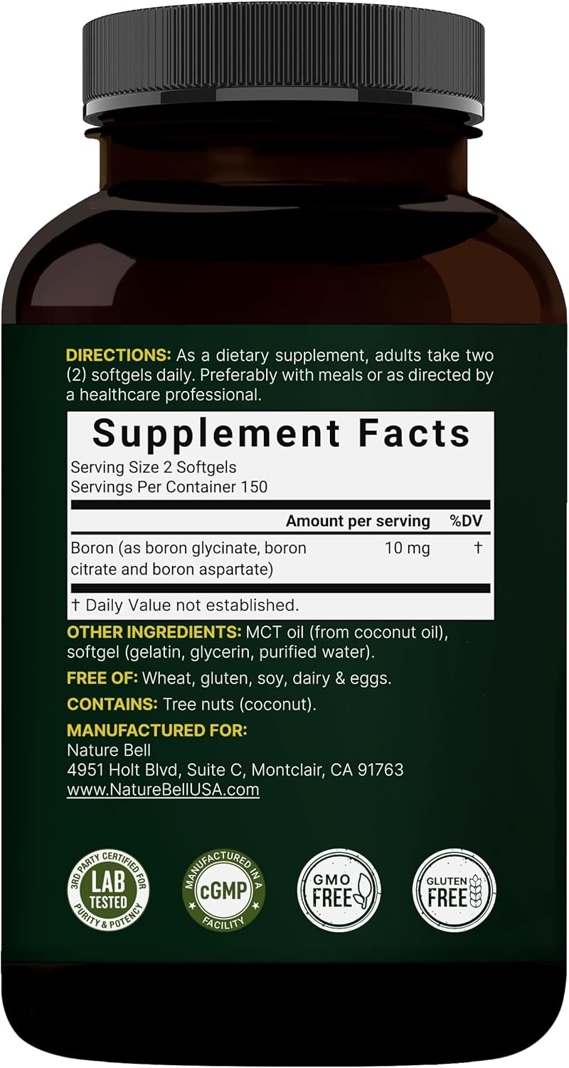 Boron 10mg, 300 Softgels with MCT Oil | High Absorption | Triple Action Boron Supplement for Men & Women | Glycinate, Citrate, & Aspartate Complex | Trace Minerals for Hormone, Bone, & Joint Support - Image 7