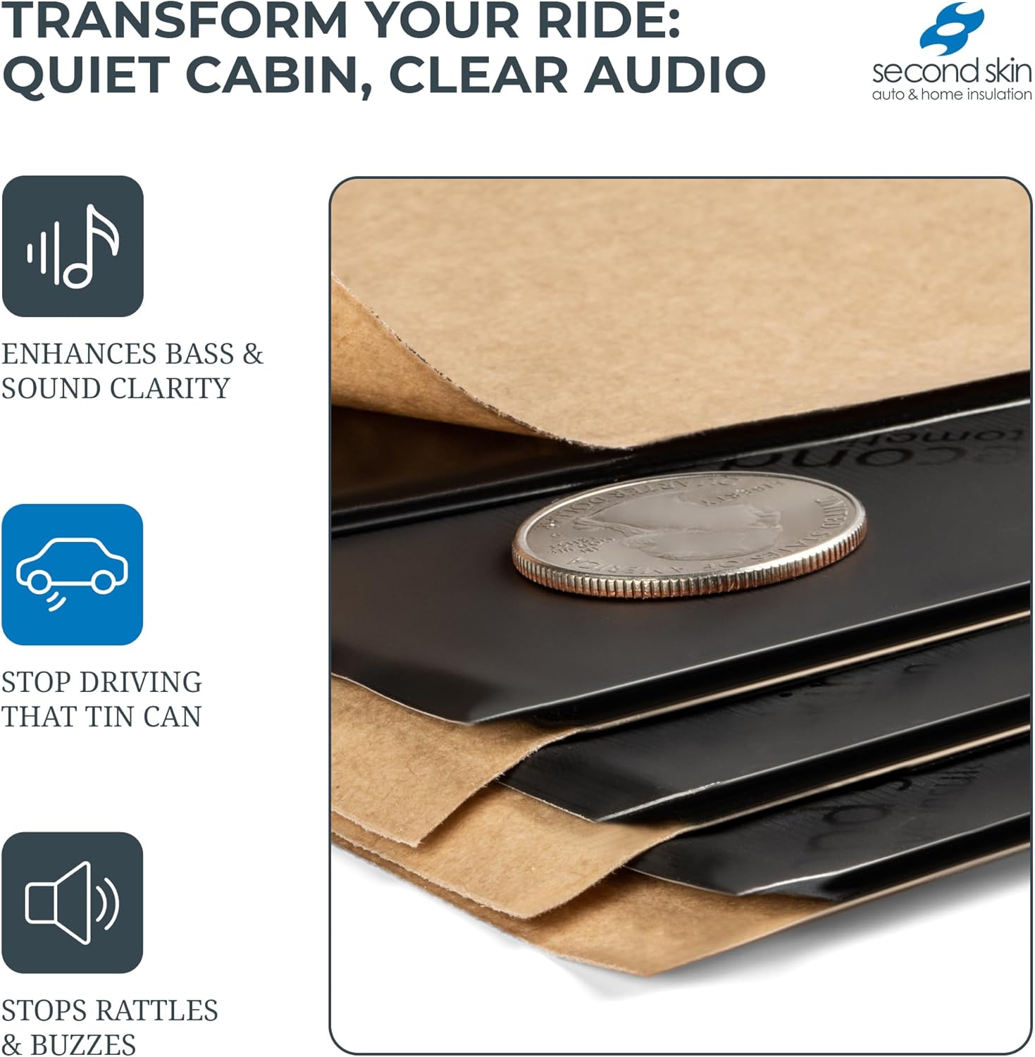 Second Skin Damplifier Pro Butyl Rubber Sound Deadening Mat (2mm) - 12” x 10” CLD Tiles for Car Sound Deadening (5 Sq Ft, 6 Tiles) - Made in USA - Image 2
