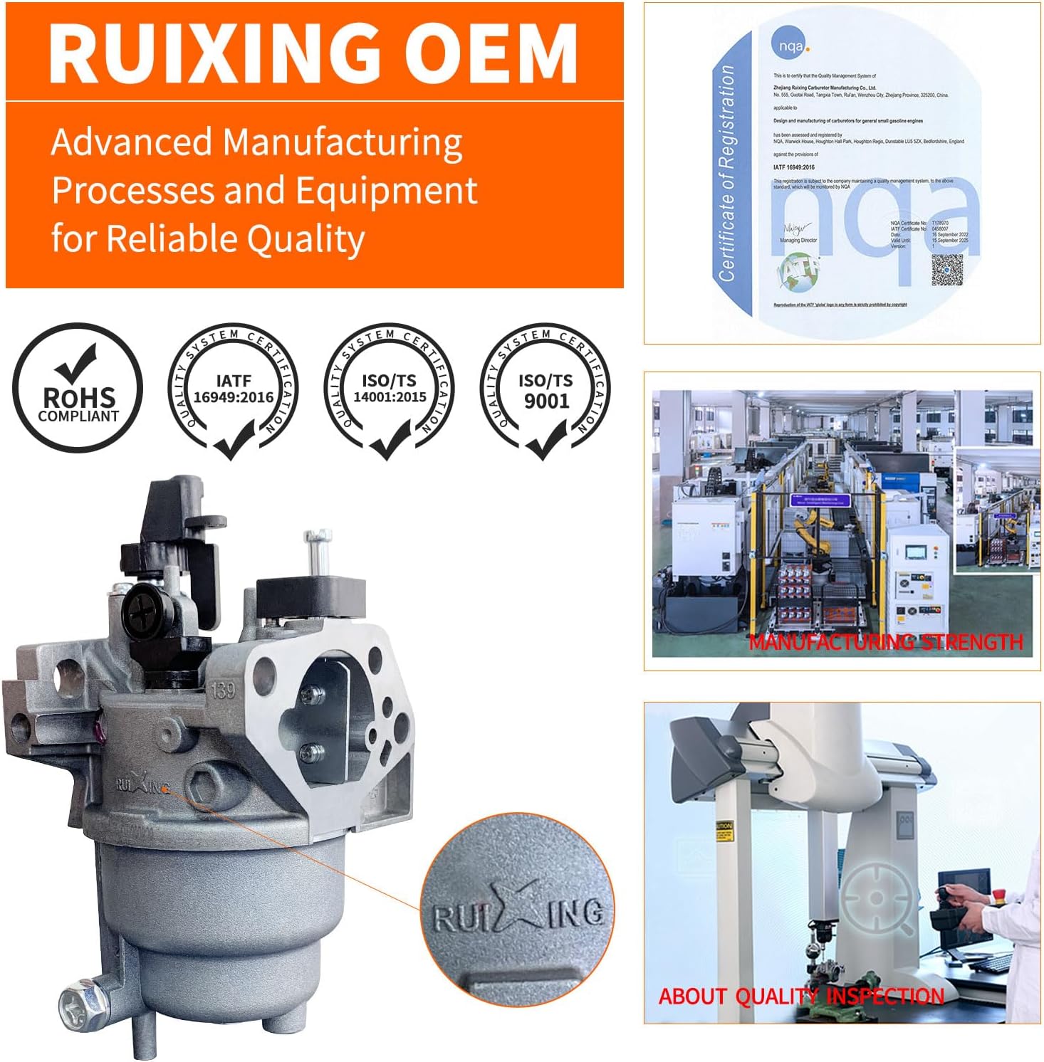 Ruixing OEM 0J58620157 Carburetor for Generac GP5500 GP6500 GP7500E GP5000 GP6000 GP6500E RS5500 GP7500 GP8000 GP8000E 8125W 389cc 420cc Portable Generator 0G8442A111 0G8442A112 0G8442D110 - Image 3