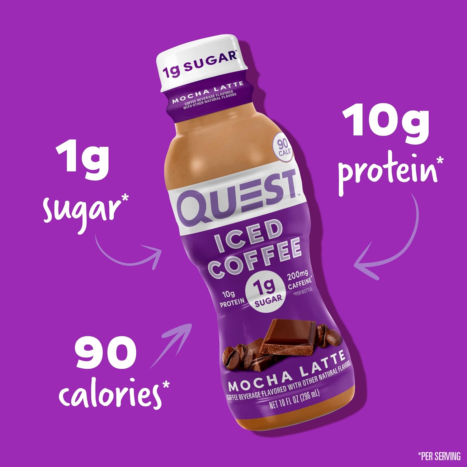 Quest Nutrition Iced Coffee, Mocha Latte, 1g of Sugar, 10g of Protein, 90 calories, 200mg of caffeine, 4 Count - Image 5