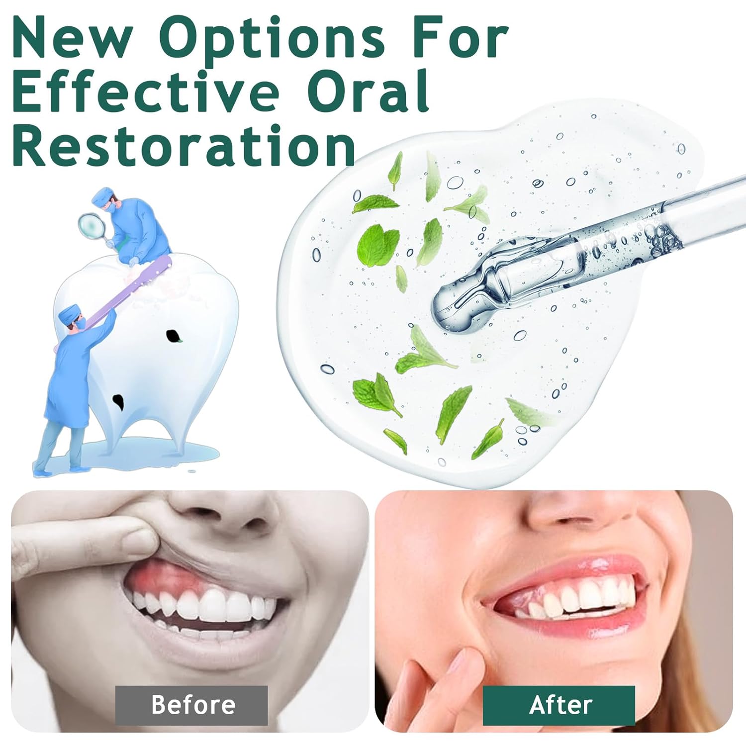 Gum Restore Drops, Gum Repair for Receding Gums & Stain Removal, Bad Breath Treatment for Adults(Dark Green, 2 Fl Oz) - Image 4