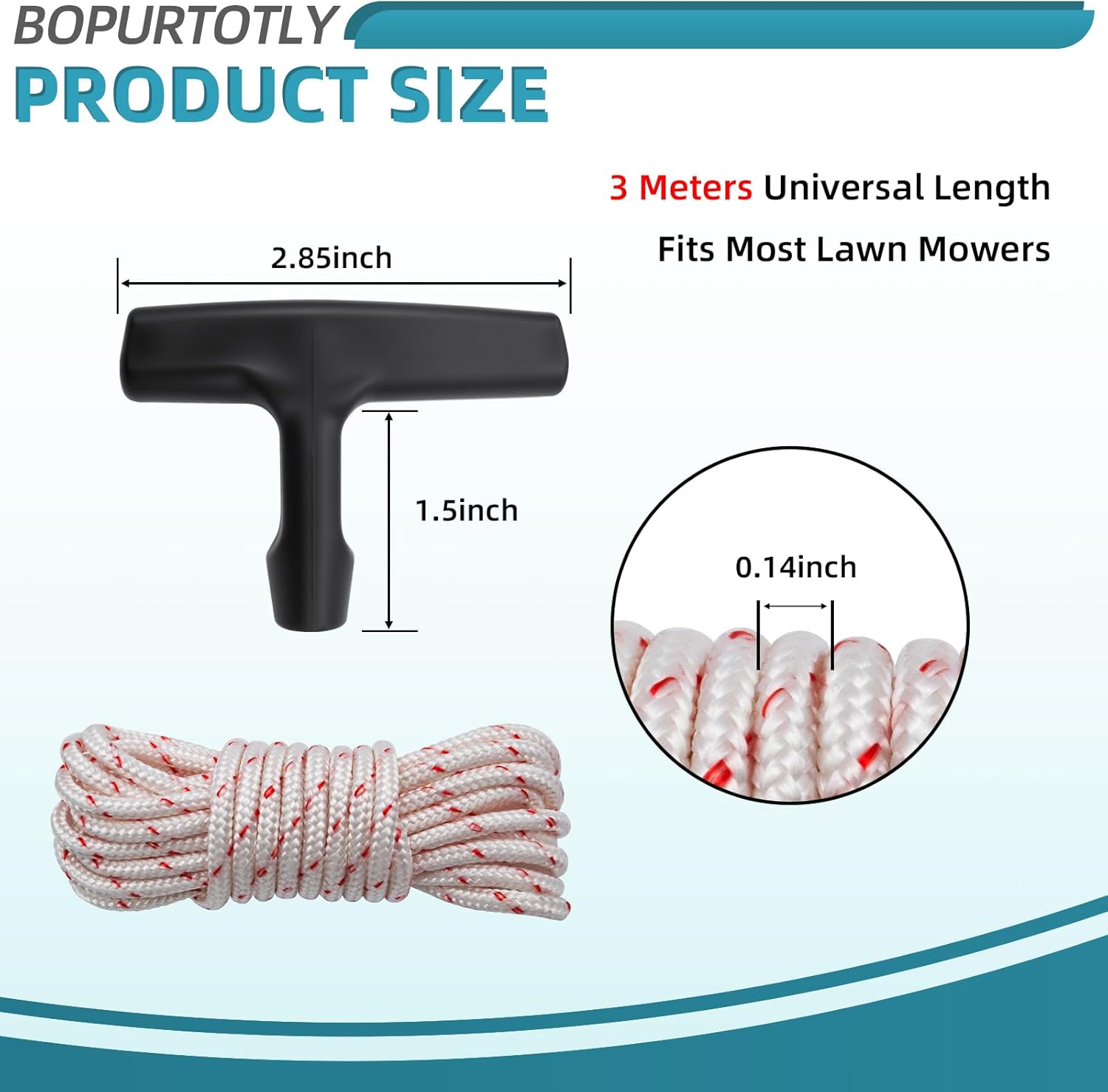 10 ft (3.5mm) Heavy Duty Nylon Recoil Starter Rope with Ergonomic Handle, Universal Pull Cord Replacement for Lawn Mower, Chainsaw, Generator & Small Engines - Image 5