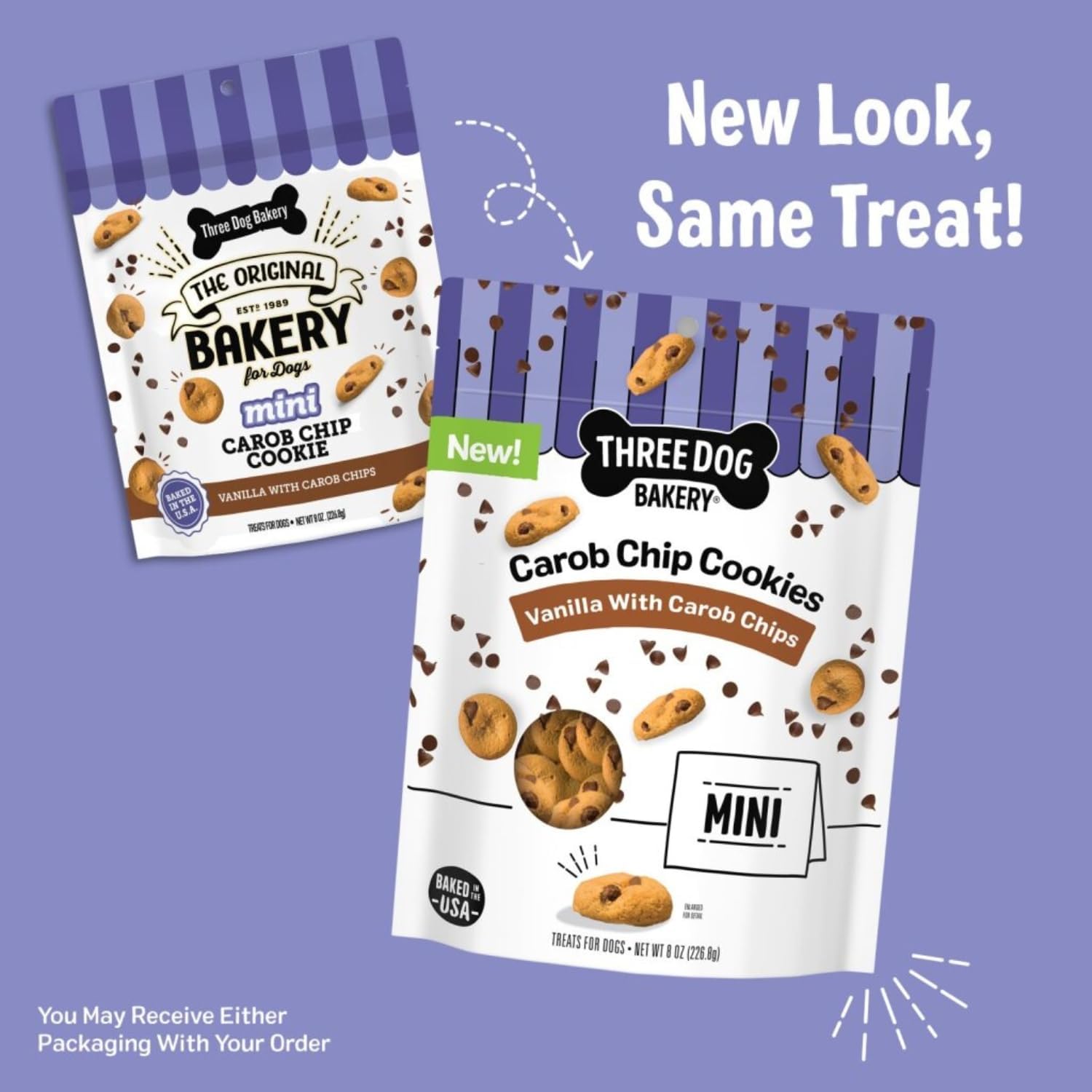 Three Dog Bakery Mini Carob Chip Cookies for Dogs, Crunchy Dog Treats with Real Ingredients, 8 oz - Image 3