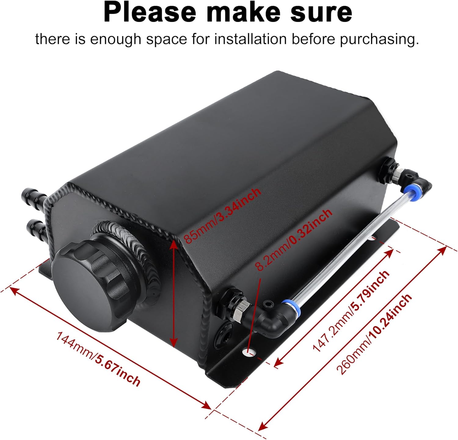 EVIL ENERGY Radiator Coolant Overflow Tank, Coolant Recovery Tank Aluminum 2L Black - Image 3