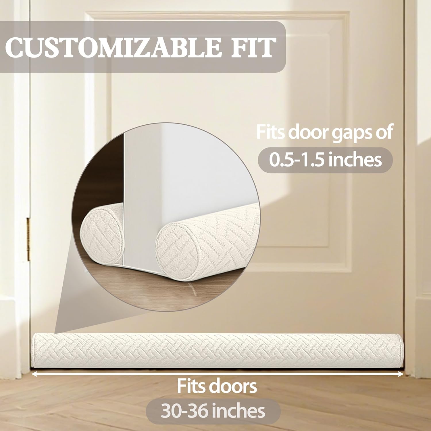 Ciieyuo Velvet Under Door Draft Stopper, Noise Blocker & Soundproof Door Seal, Blocks Cold Air, Light & Smoke, Easy Install Under Door Gap Filler, Door Sweep for Bottom 30"-36" Grey - Image 2