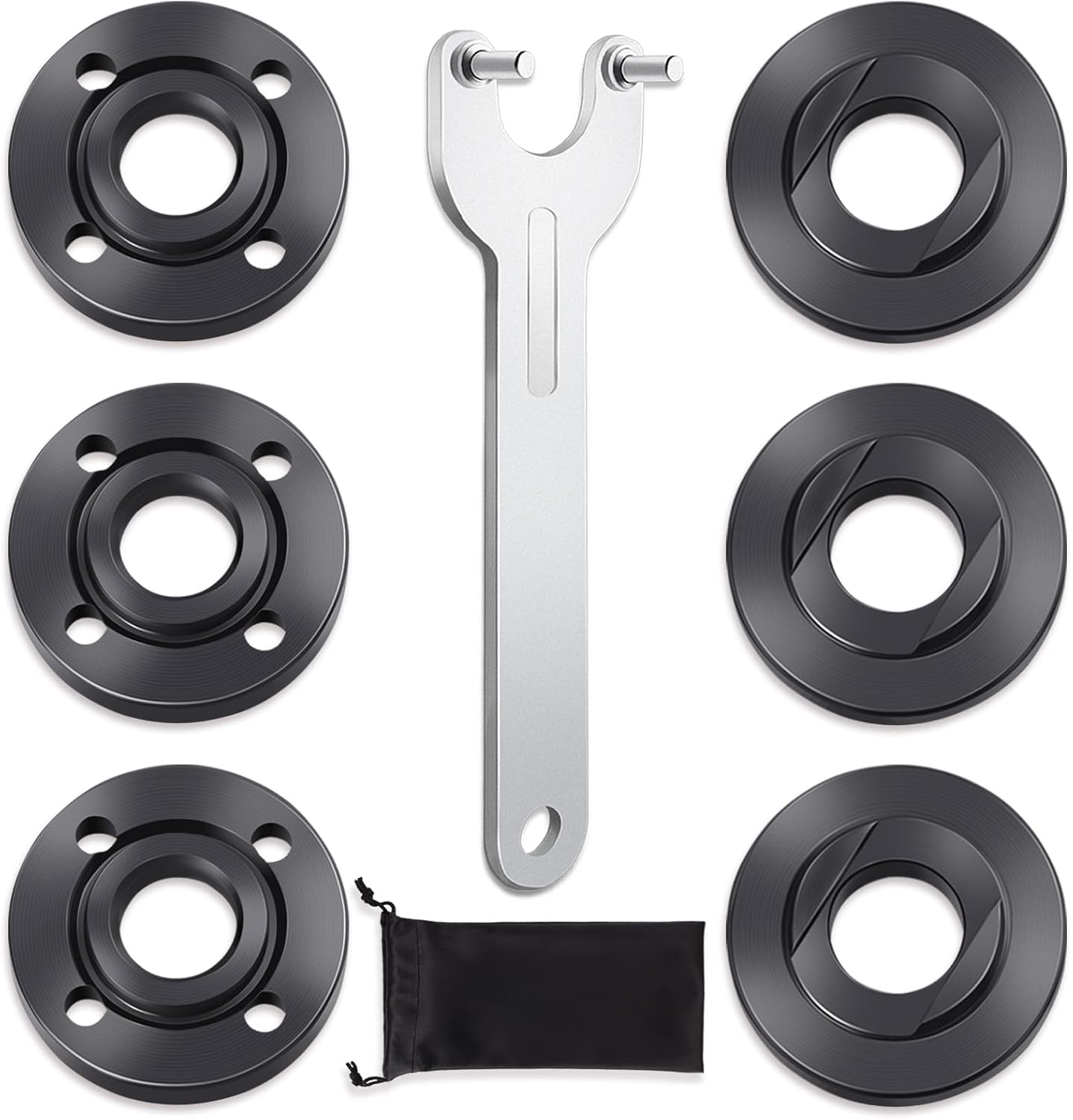 7PCS Angle Grinder Nut Angle Grinder Flange Wrench, Premium Flange Metal Lock Nut with Storage Bag, Compatible with Milwaukee Makita Metabo Dewalt Bosch Ryobi Decker 4.5" 5" 5/8-11 Replacement Part