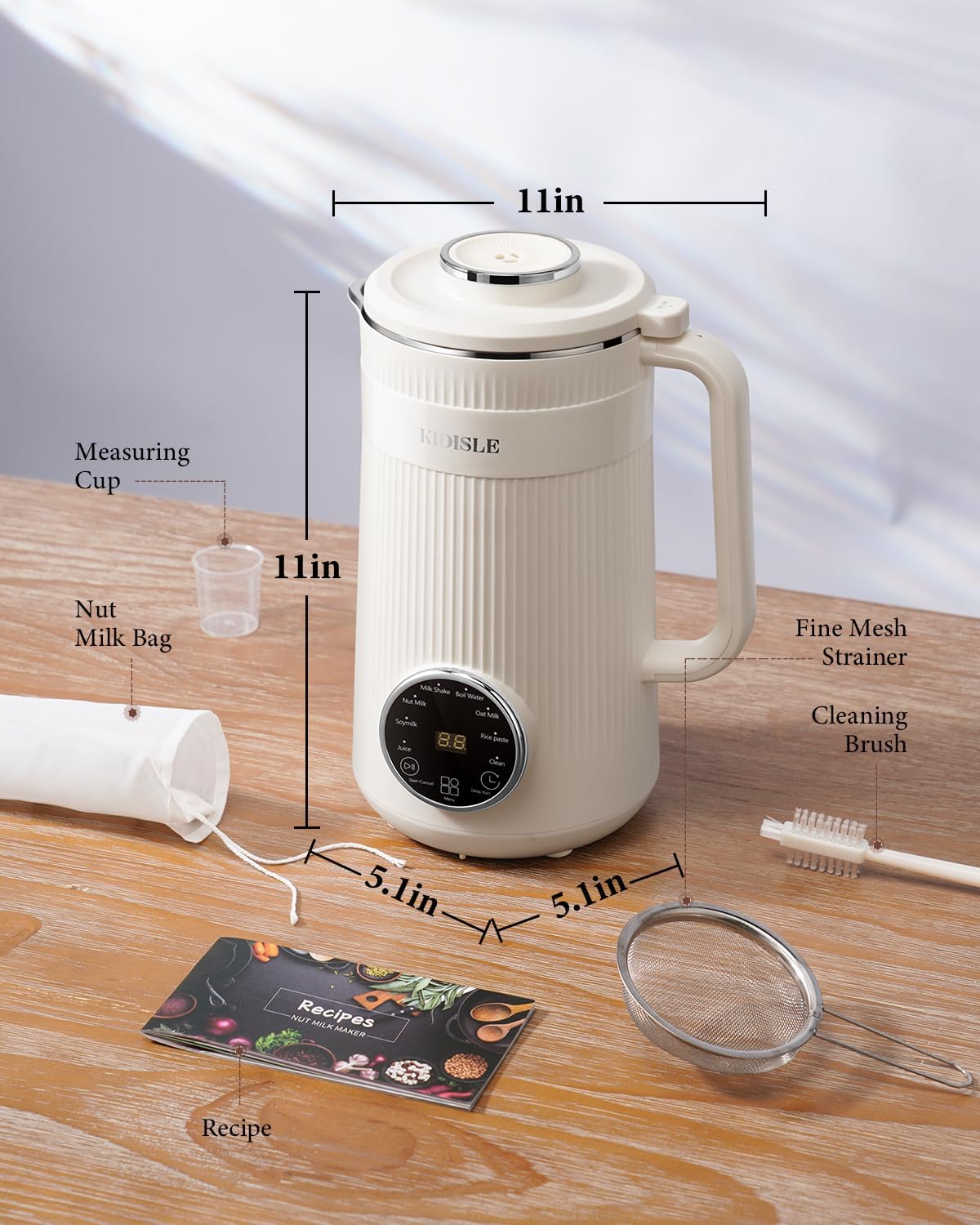 KIDISLE 8 in 1 Nut Milk Maker Blender, 32oz Homemade Soy, Almond, Oat, Coconut, Plant Based and Non Dairy Beverages, Automatic Soybean Machine With Delay Start/Keep Warm/Boil Water, Cream - Image 7