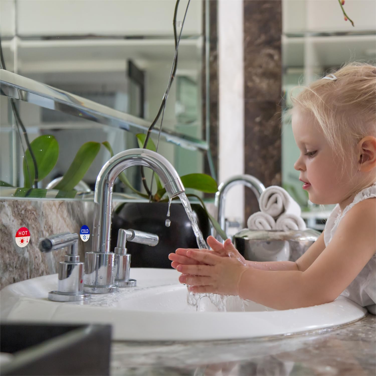 4 Pack Hot and Cold Water Stickers Self-adhesive Acrylic Cold and Hot Stickers Acrylic Sticker Label Signs for Faucets Sinks Child-friendly Hot and Cold Signs(2 Pairs) - Image 6