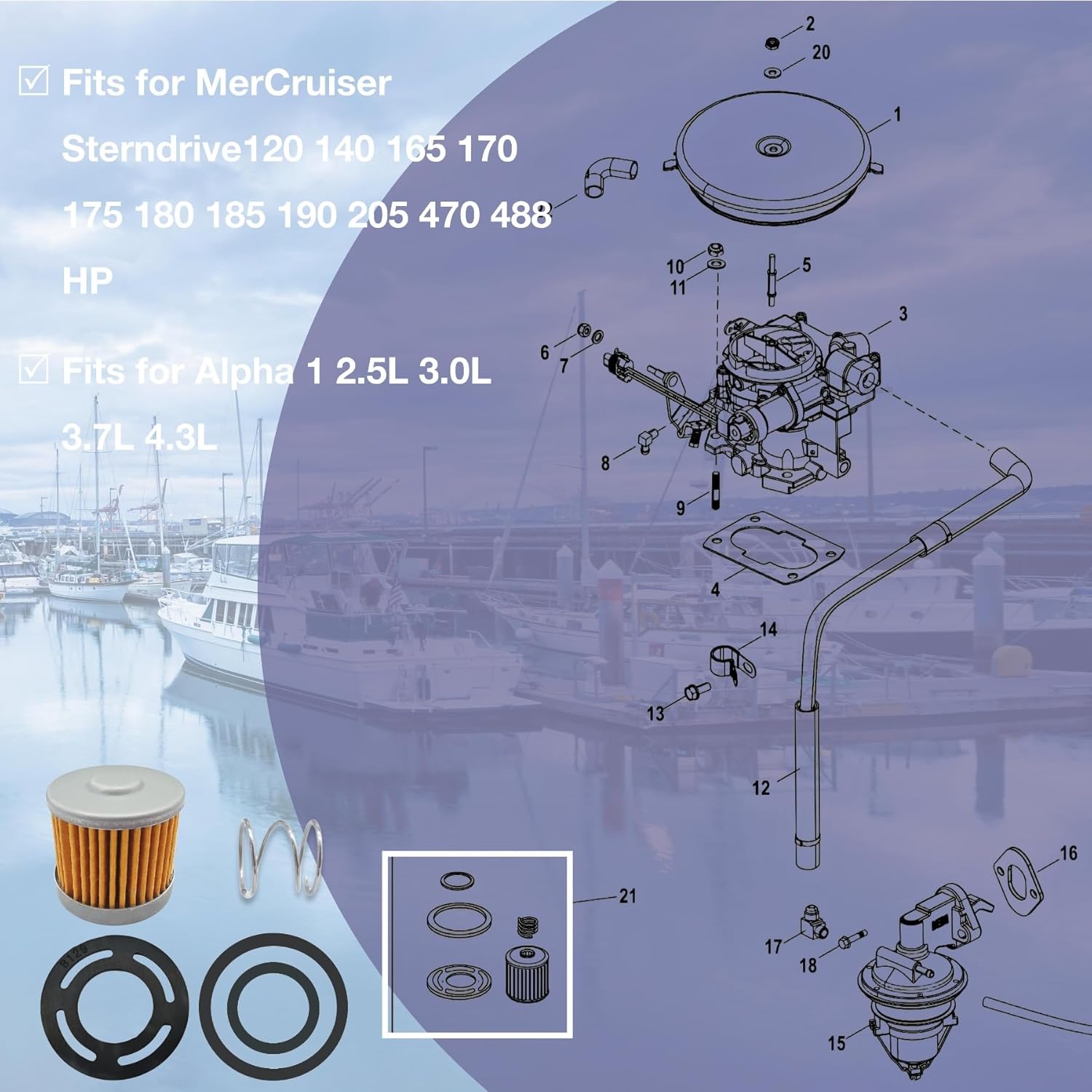 8M0046752 Fuel Filter Kit for MerCruiser Sterndrive 4 Cyl 6 Cyl 2.5 3.0 3.7 4.3 L Inboard Engines 35-803897Q1 18-7784 - Image 4