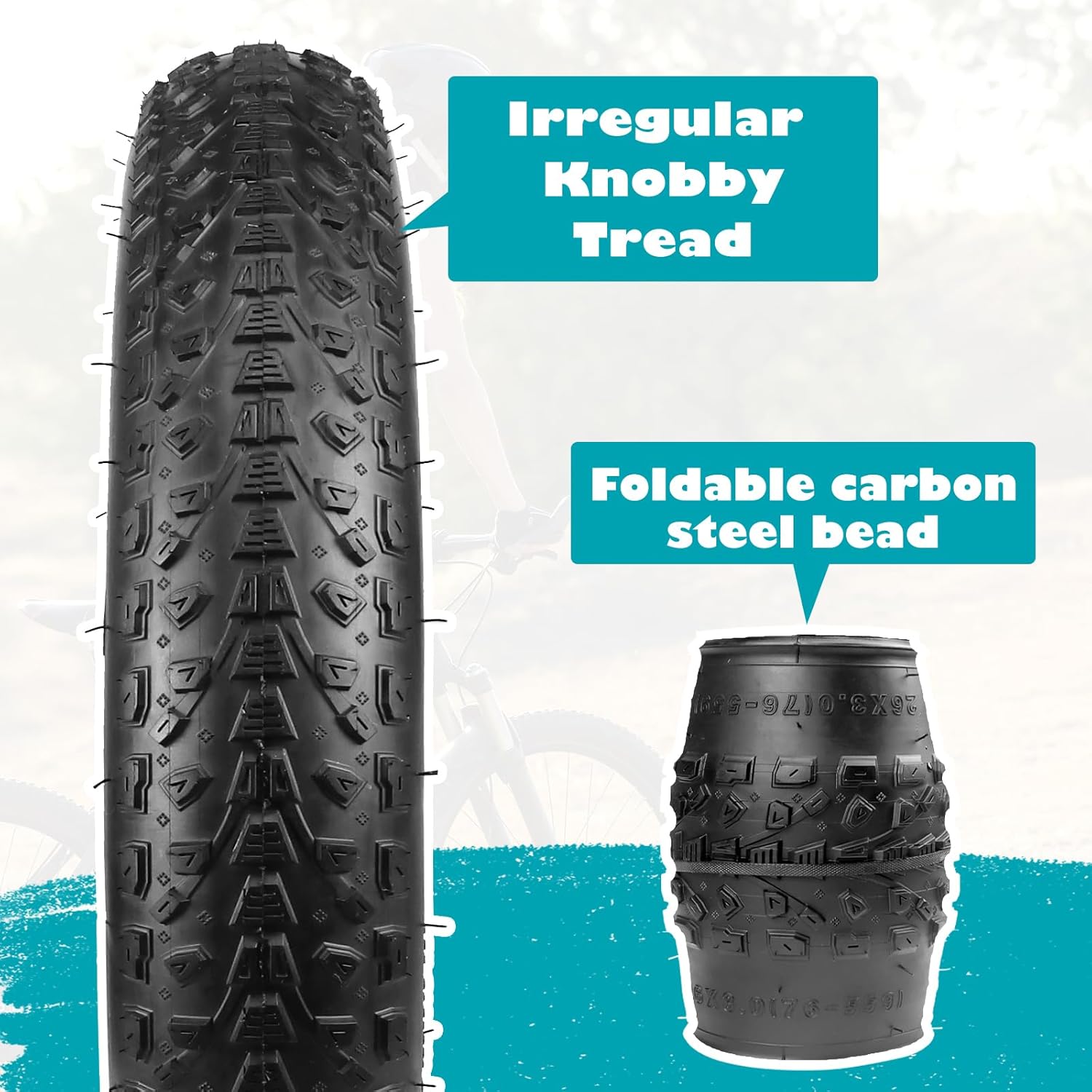 MEGHNA Fat Bike Tire 24 inch Electric Bike Tire All - Terrain High Traction Fat Tire 24 x 30 inch Foldable Tire Replacement for E - Bike Mountain Bike - Image 6