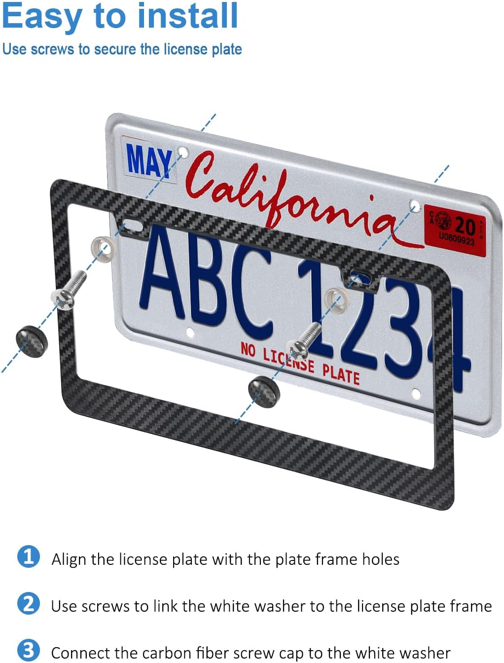 Carbon Fiber License Plate Frames- Black Plastic Car Tag Holder, 2 Pack 2 Hole Front Rear Bracket with Screw Caps and Car Door Handle Stickers - Image 5