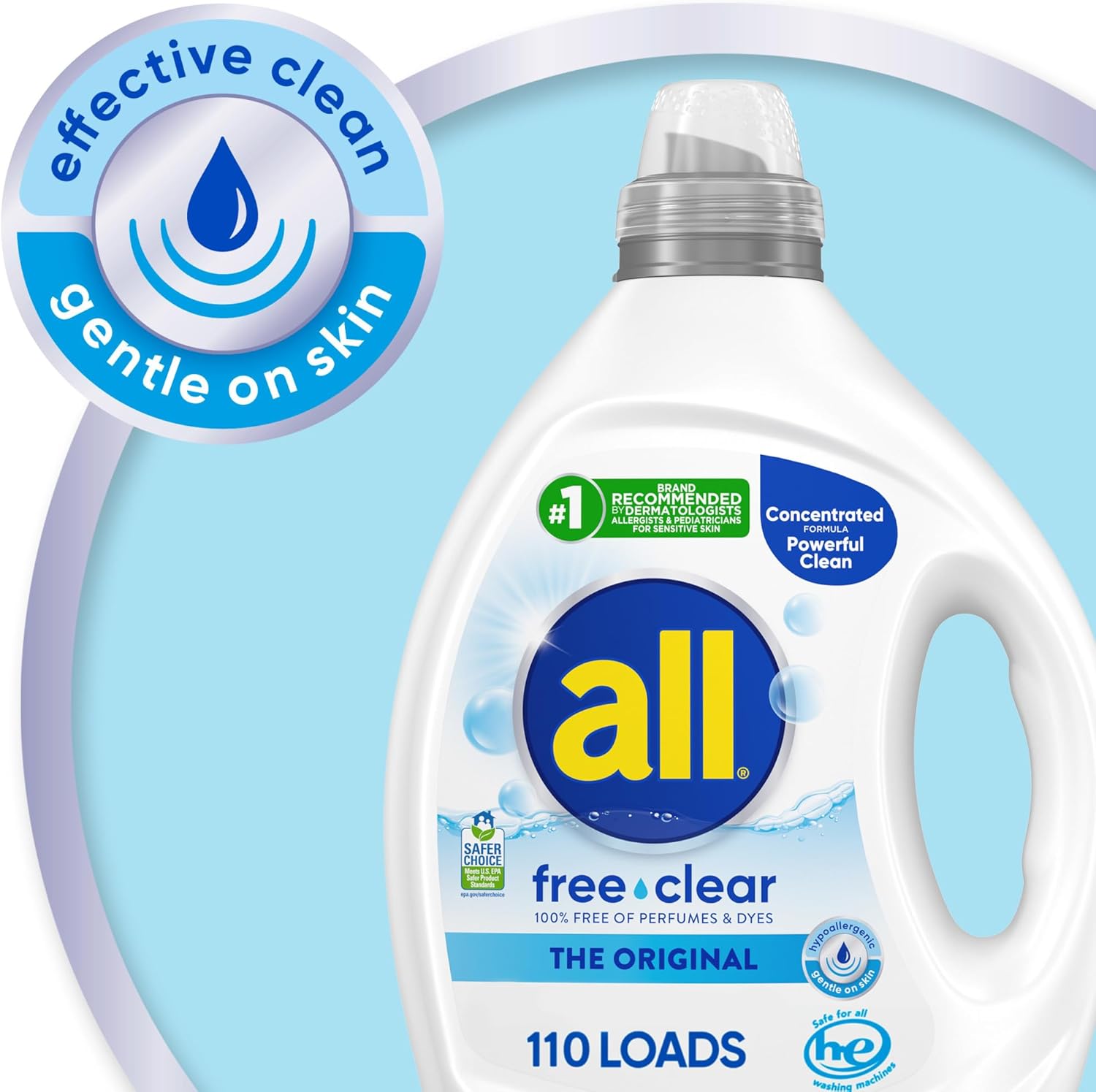 all free clear, Original, Liquid Laundry Detergent for Sensitive Skin, Unscented and Hypoallergenic, Concentrated, 82.5oz, 110 Loads - Image 4