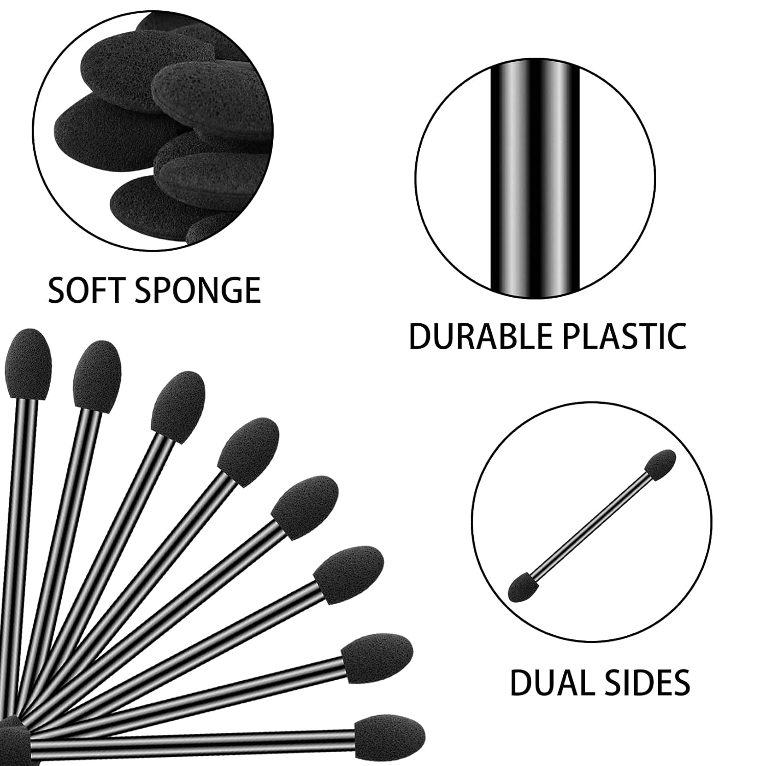 Ponpon 200Pcs Eyeshadow Applicators Dual Sides Eye Sponge Applicators Disposable Eyeshadow Brush for Girls Lady Women Makeup - Image 3