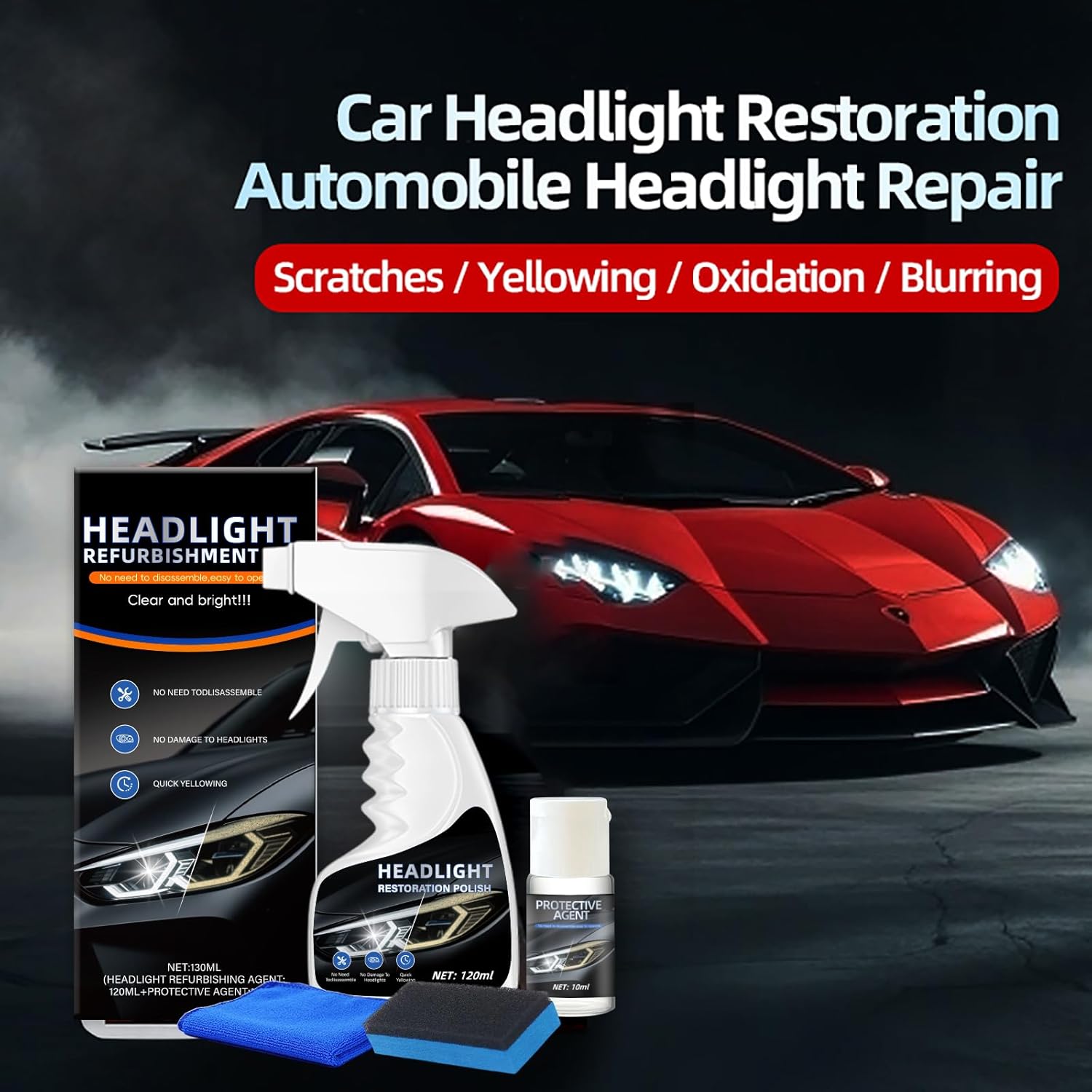 10X Brighter Headlight Restoration Kit - Pro Grade Headlight Cleaner & Sealant, Fixes Yellowed Cloudy Lenses to Crystal Clear in 5 Mins, Car Accessories Car Cleaning Supplies for Night Driving Safety - Image 7