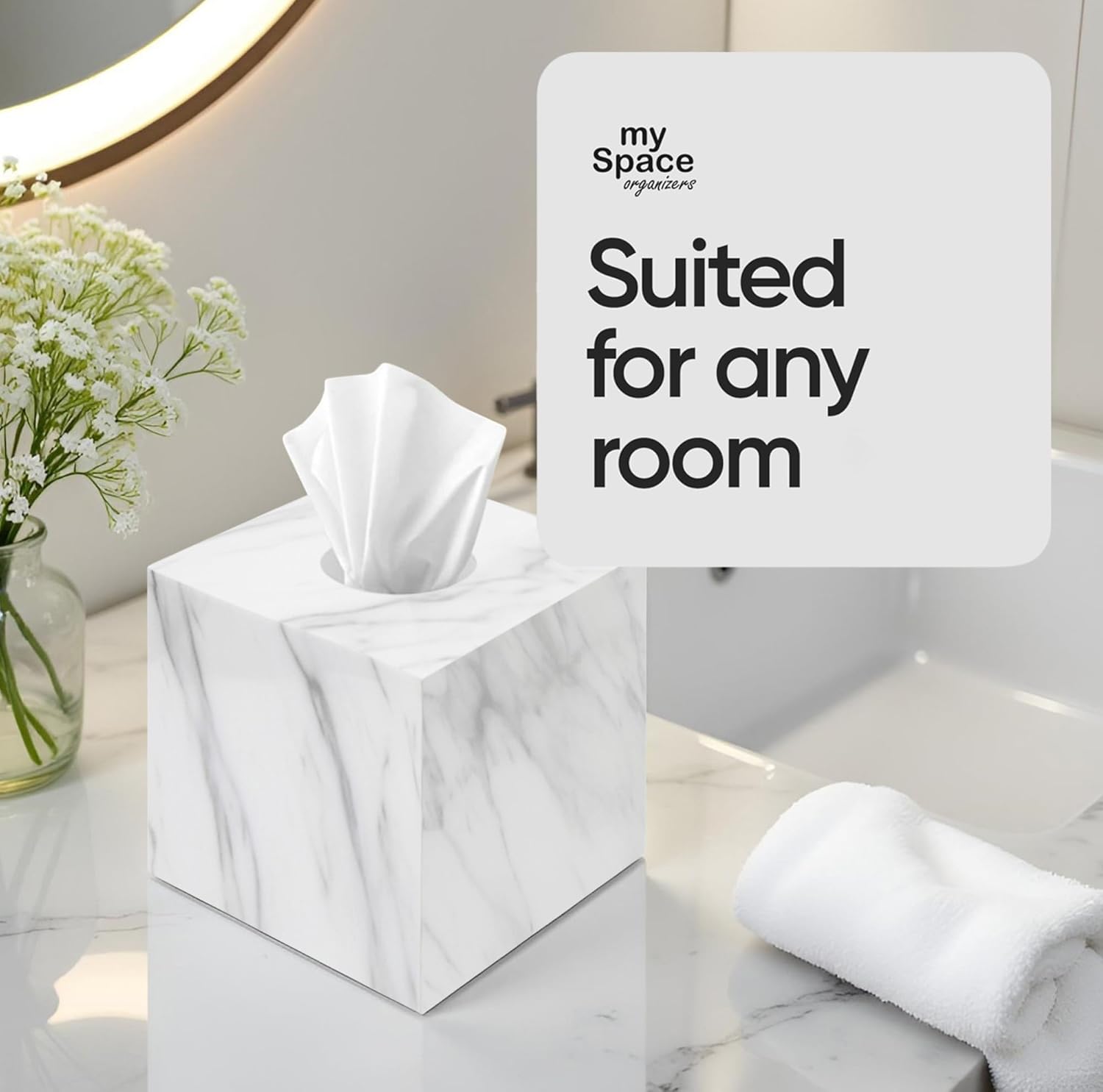 Tissue Box Cover Holder Square Marble Tissue Box Holder Bathroom Vanity Nightstand Bedroom Livingroom Decorative Decor Toilet Organizer Tissues (Marble, Square) - Image 3