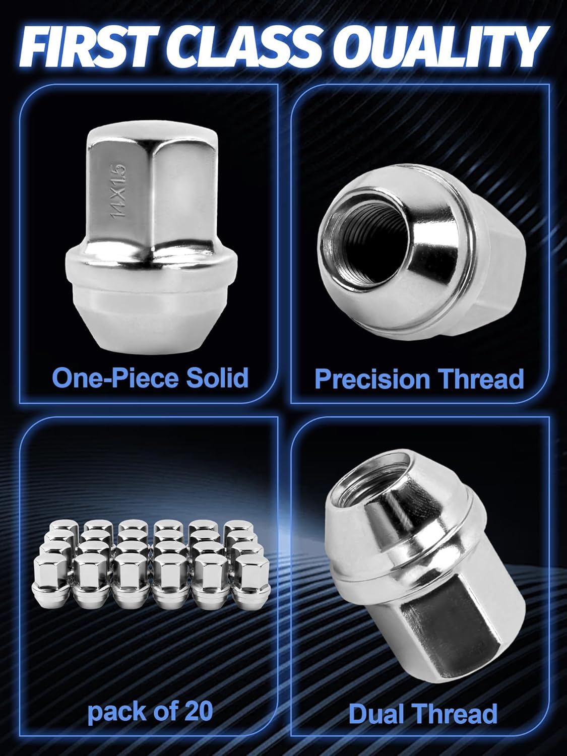 Set of 24, 14x1.5 Lug Nuts Chrome Compatible with Silverado Tahoe Suburban Colorado 1.5 Inch Wheel Lug Nuts - Image 6
