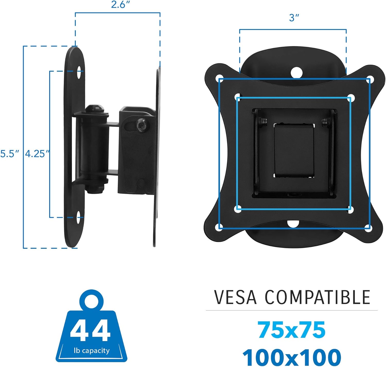 Mount-It! Small TV Wall Mount for 19–32 Inch Flat Screen TVs | Tilt and Swivel TV Wall Mount | Low Profile 2.4” Design | VESA 75x75 100x100 | Single Stud Installation | 44 lb Capacity - Image 5