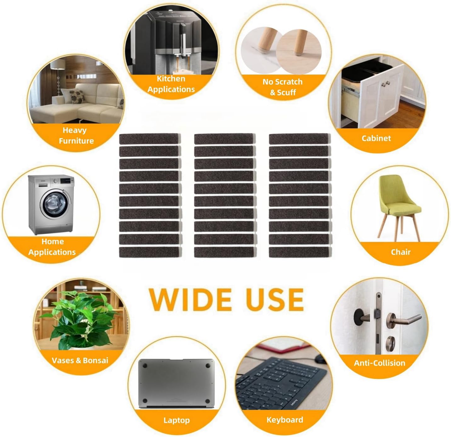 Furnigear Felt Strips with Adhesive Backing for Furniture - Felt Furniture Pads for Hardwood Floors, Furniture Chair Feet Felt Pads, Furniture Floor Protector Sliders 30 Pcs 3 x 1/2" Rectangular Brown - Image 6
