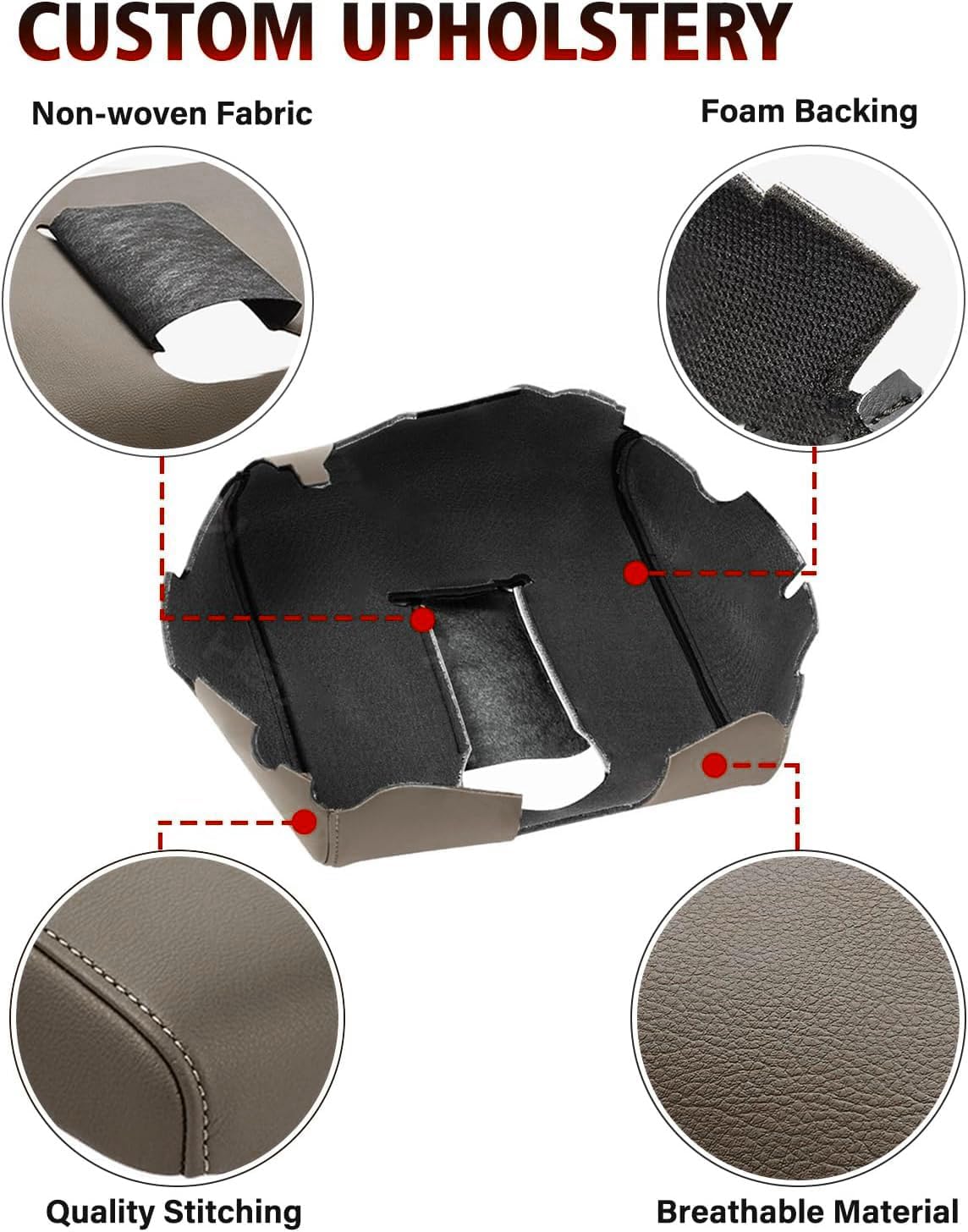 KBH Center Console Armrest Cover Replacement for Chevy Silverado & GMC Sierra 1500 2500 3500 2014-2018, Vinyl Leather Upholstery, Split Bench Jump Seat (Cocoa Dune Brown) - Image 3