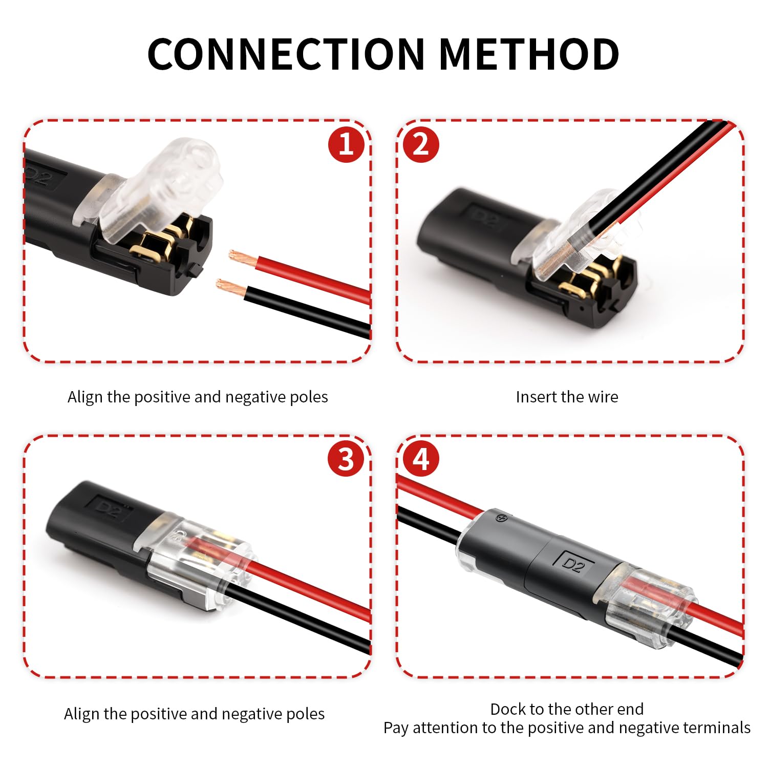 50 Pack Wire Connectors, Low Voltage 2 Pin Quick Splice Wire Connectors, Solderless Wire Splice Connector for 12V Landscape Lighting, LED Light Strips, and Home Wiring Projects - Image 4