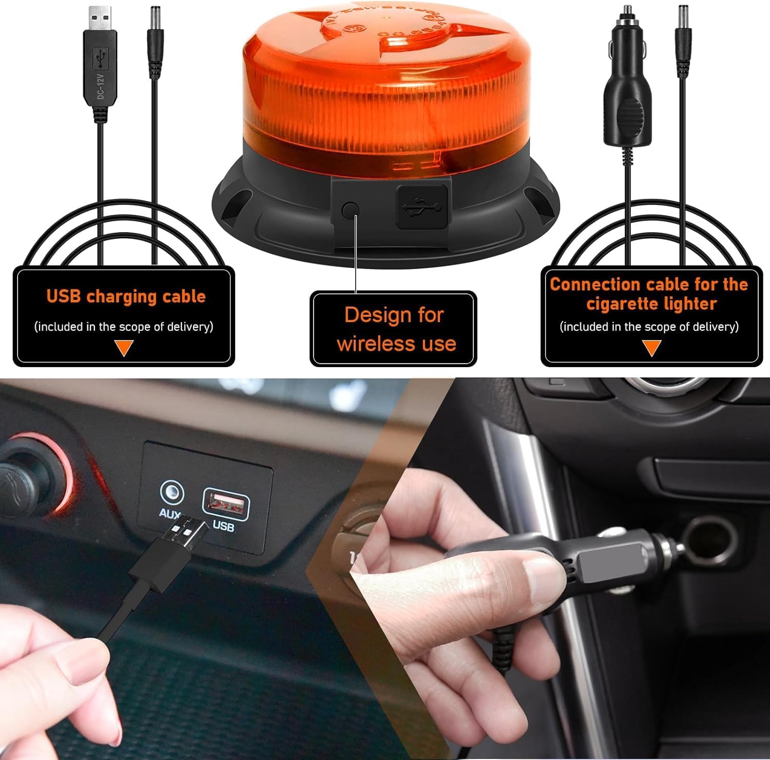 Rechargeable Beacon Lights,Wireless Strobe Light with Remote Control,Amber Magnetic Emergency Flashing Warning Safety Light for Vehicles Snowplow Tow Work Trucks Cars Trailer Outdoor - Image 4