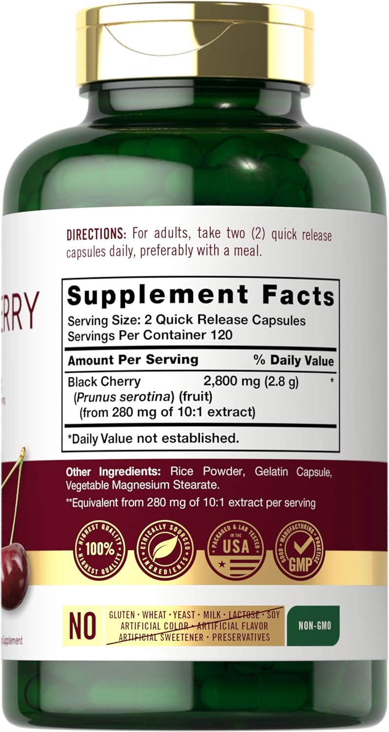 Carlyle Black Cherry Extract Concentrate | 240 Capsules | Non-GMO and Gluten Free Formula | Prunus Serotina Supplement - Image 2
