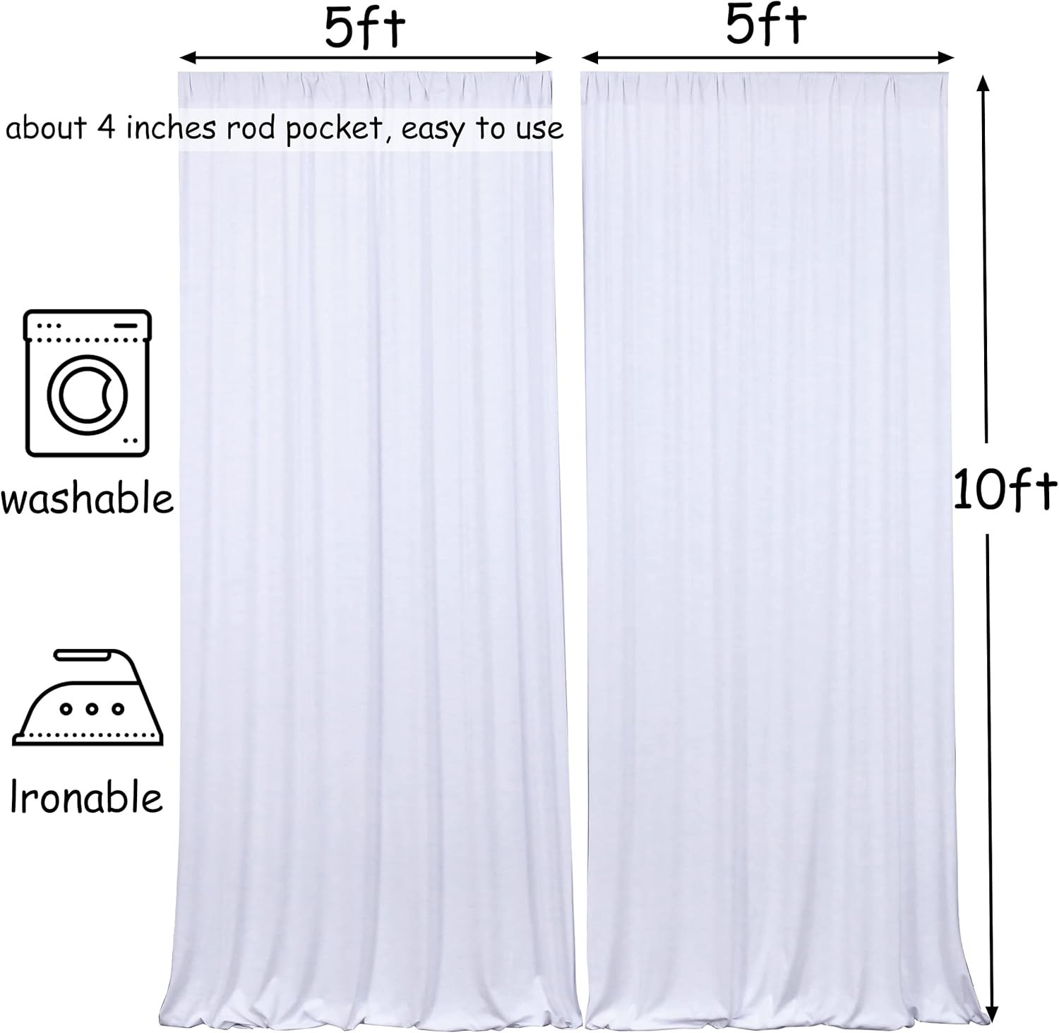 10x10FT White Backdrop Curtains for Parties - White Wedding Backdrop for Baby Shower Birthday Photo Home Party Curtains Backdrop 5x10FT 2 Panels, One size - Image 5