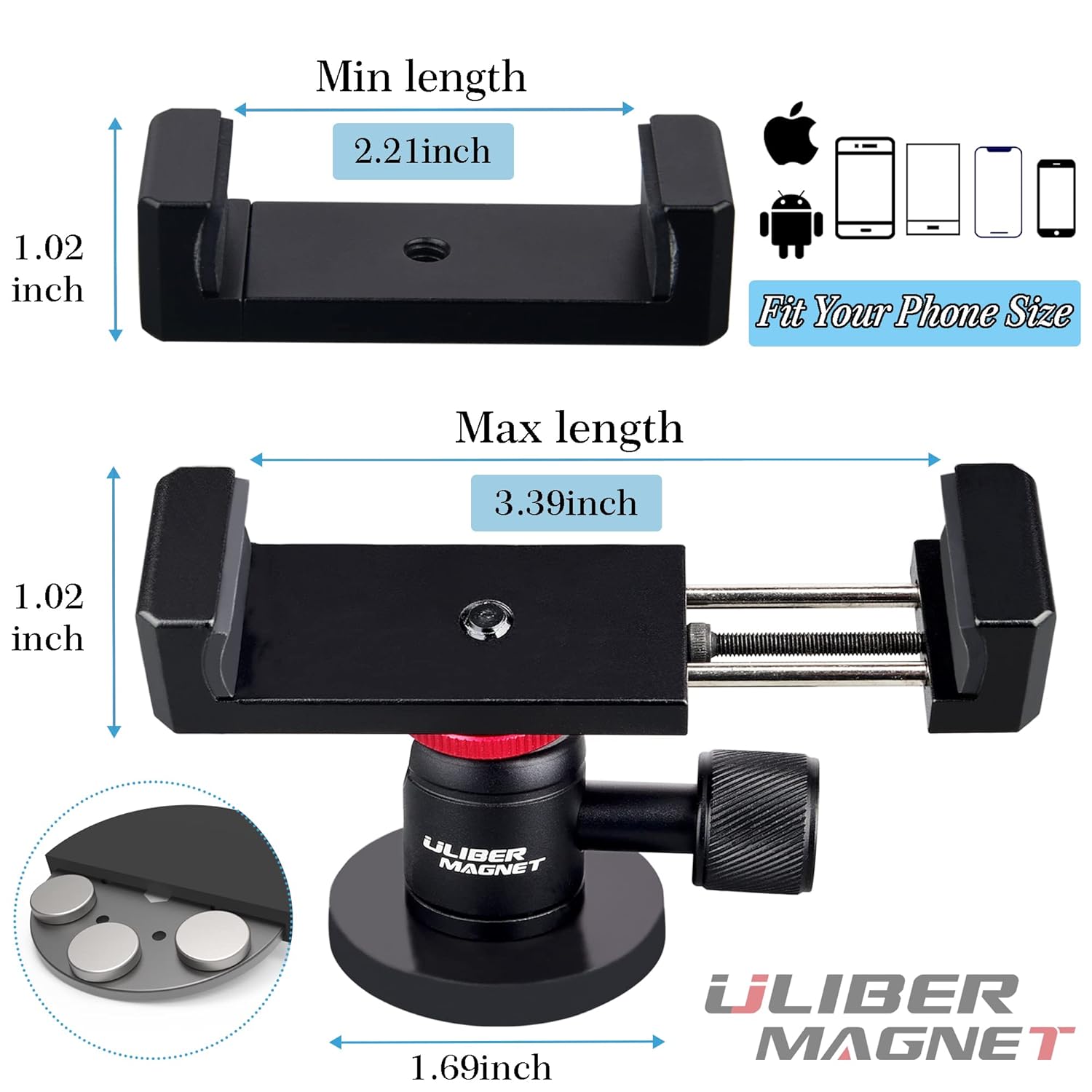 ULIBERMAGNET Magnetic Phone Mount,Magnetic Phone Holder for Car,Gym,Strong Rubber Magnet Mobile Phone Cradles Compatible with Smartphone for Car,Truck,Jeep,Refrigerator,Boats,Motorcycles - Image 3