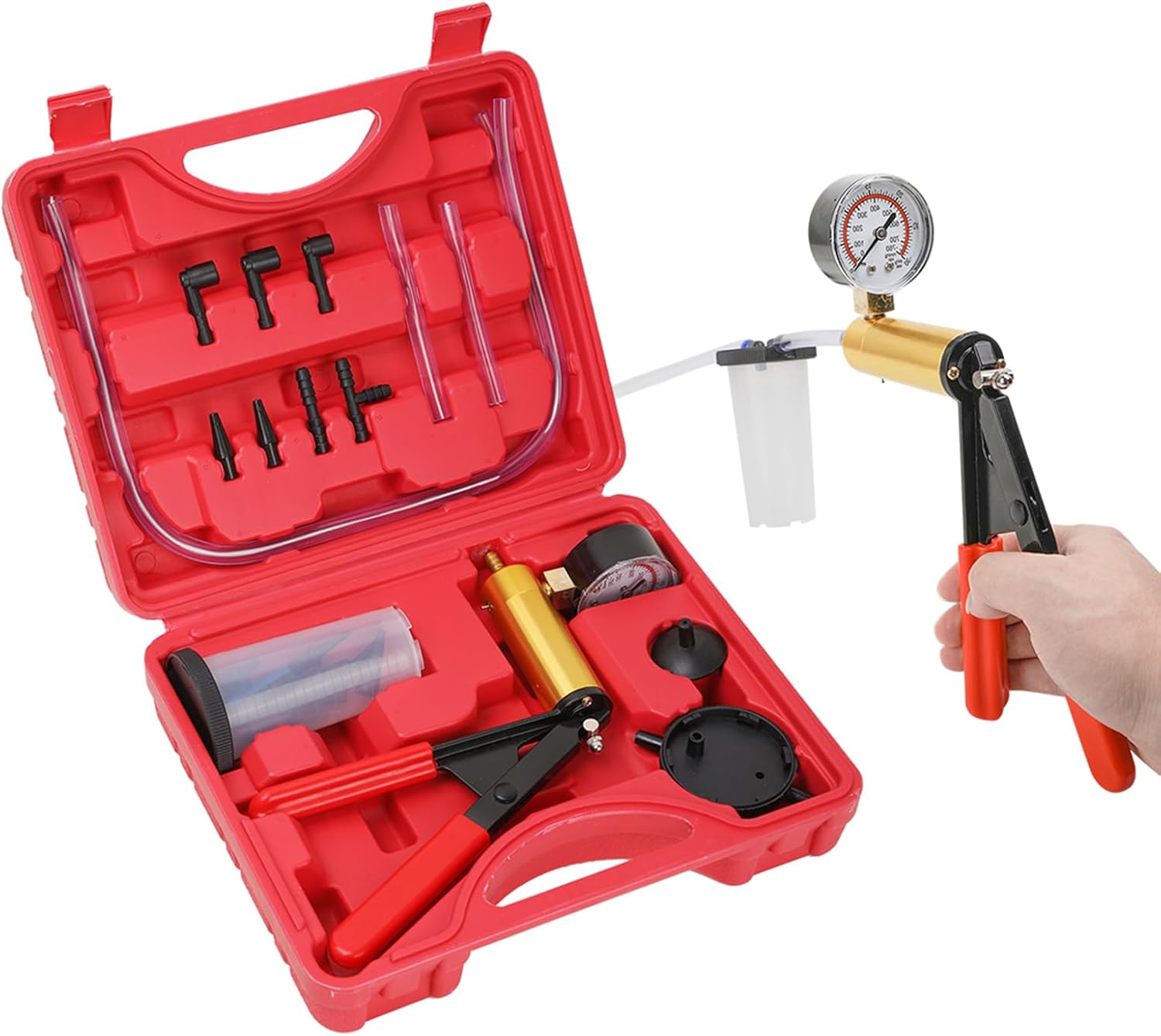 2 in 1 Brake Bleeder Kit with Hand Vacuum Pump and Adapters Brake Bleeder Vacuum Pump Kit for Auto Car Truck Motorcycle Use