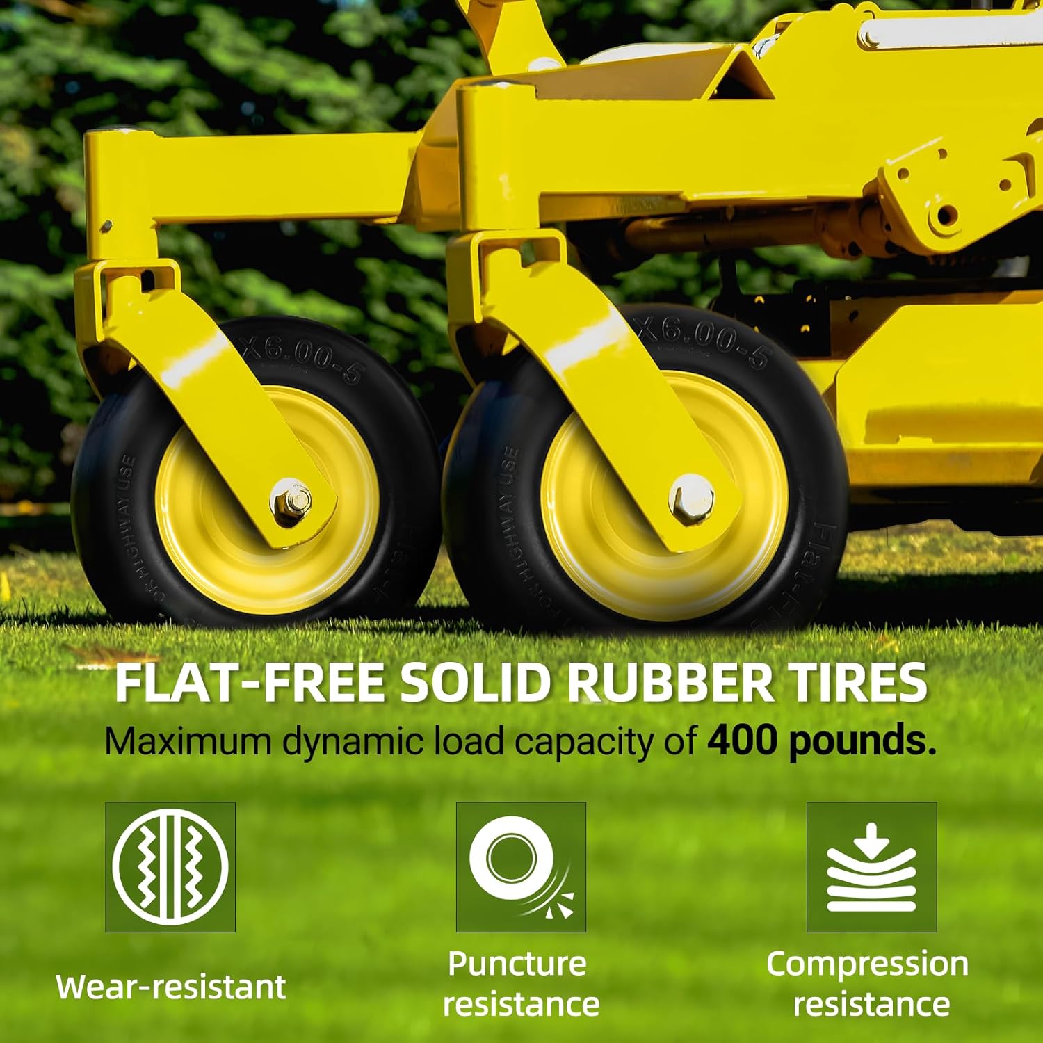 AR-PRO 11x6.00-5 Flat Free Tire and Wheel - Relacement 11x6-5 Solid Rubbe Riding Lawn Mower Tire with Rim, 5.3"-7.5" Centered Hub and 3/4" Bearings - Fit Most Zero Turn Mowers (2-Pack) - Image 4
