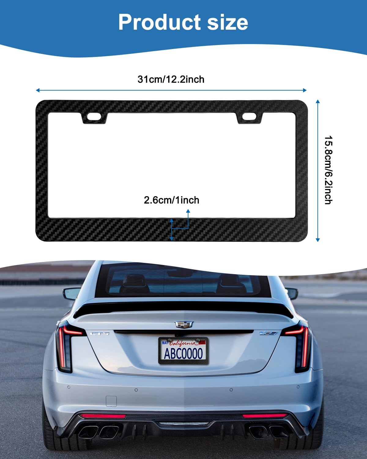 Carbon Fiber License Plate Frames- Black Plastic Car Tag Holder, 2 Pack 2 Hole Front Rear Bracket with Screw Caps and Car Door Handle Stickers - Image 2